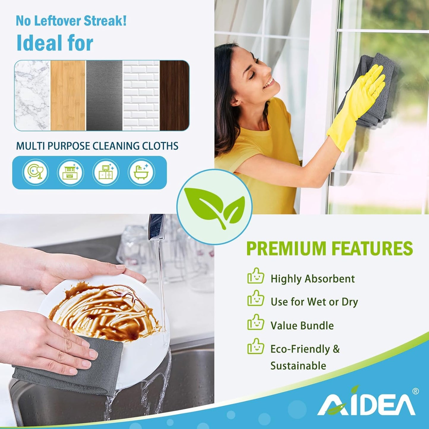 AIDEA Microfiber Cleaning Cloth Grey 50PK, Microfiber Towels for Cars, Premium Car Cloths, Dusting Cloth Lint Free Cleaning Rags for SUVs, House, Kitchen, Window, Workshops,11.5×11.5"