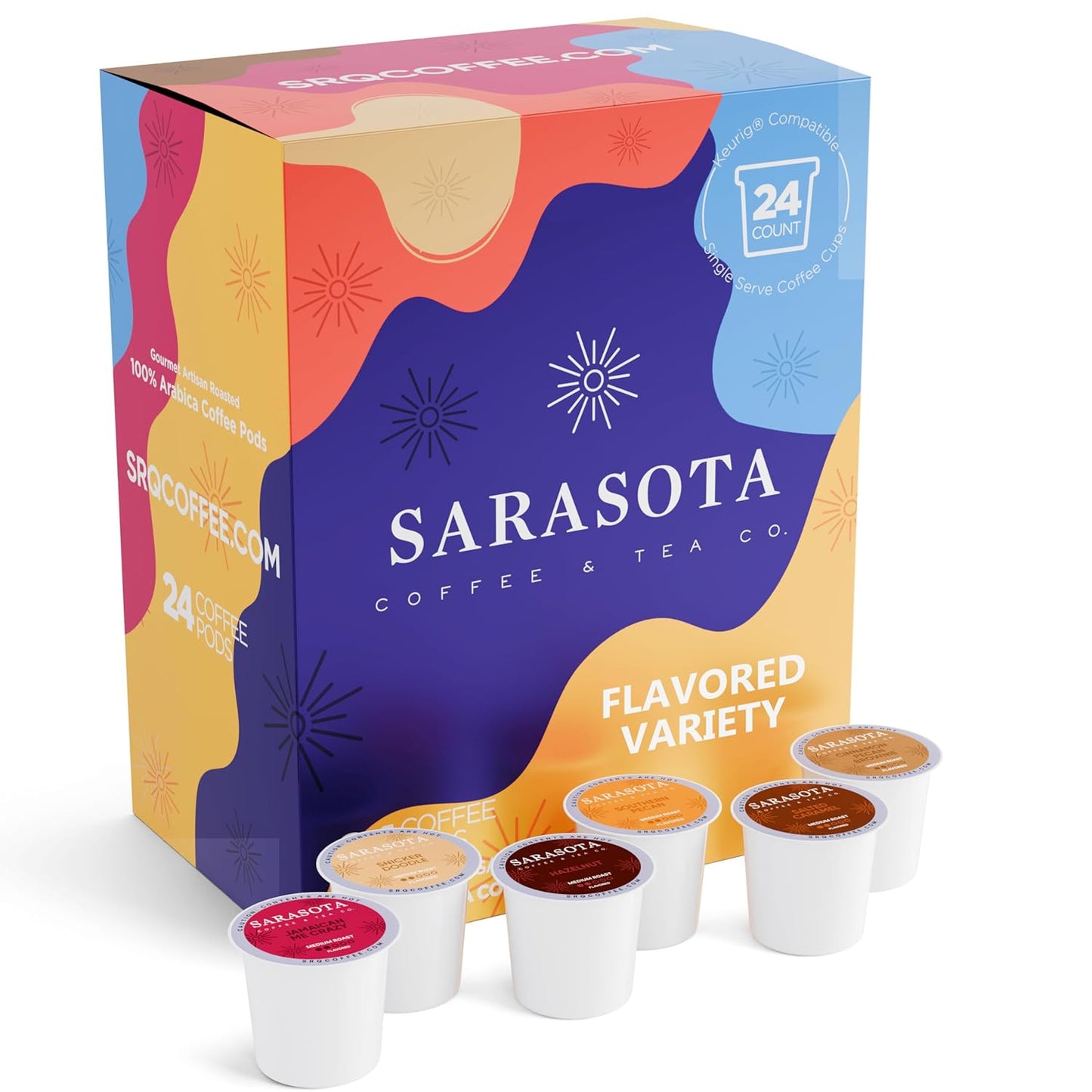 Sarasota K-Cup Coffee Pods | Medium Roast Flavored Coffee | Flavored Variety K Cups | Single Serve for Keurig Brewers | Gourmet, Low Acid, Mold Free | 24 Count
