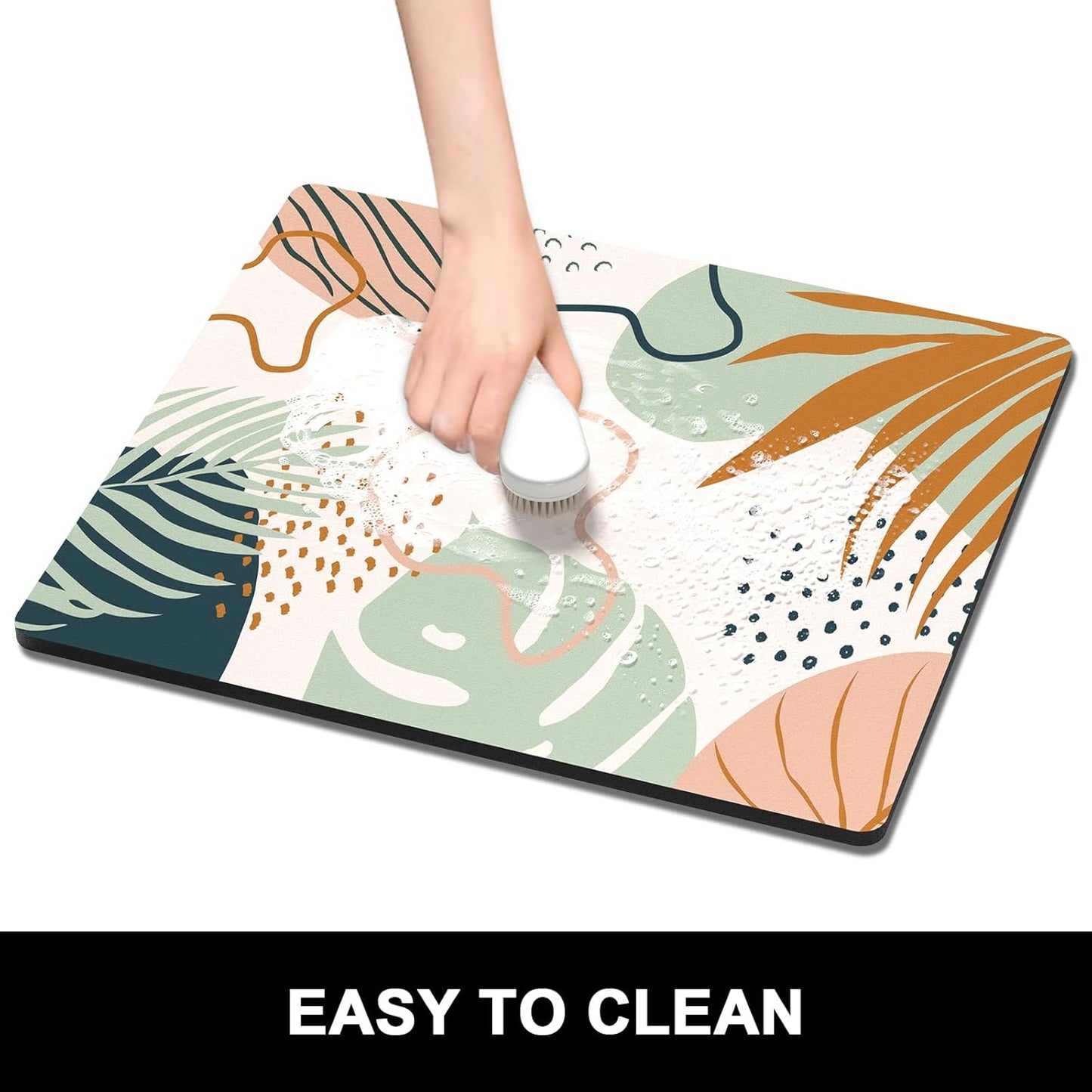 Rnivvi Dish Drying Mat for Kitchen Counter, 16 x 18" Cute Boho Theme Absorbent Heat Resistant Drying Pad with Non-slip Rubber, Coffee Bar Mats for Coffee Machine Dish Rack, Tropical Leaves