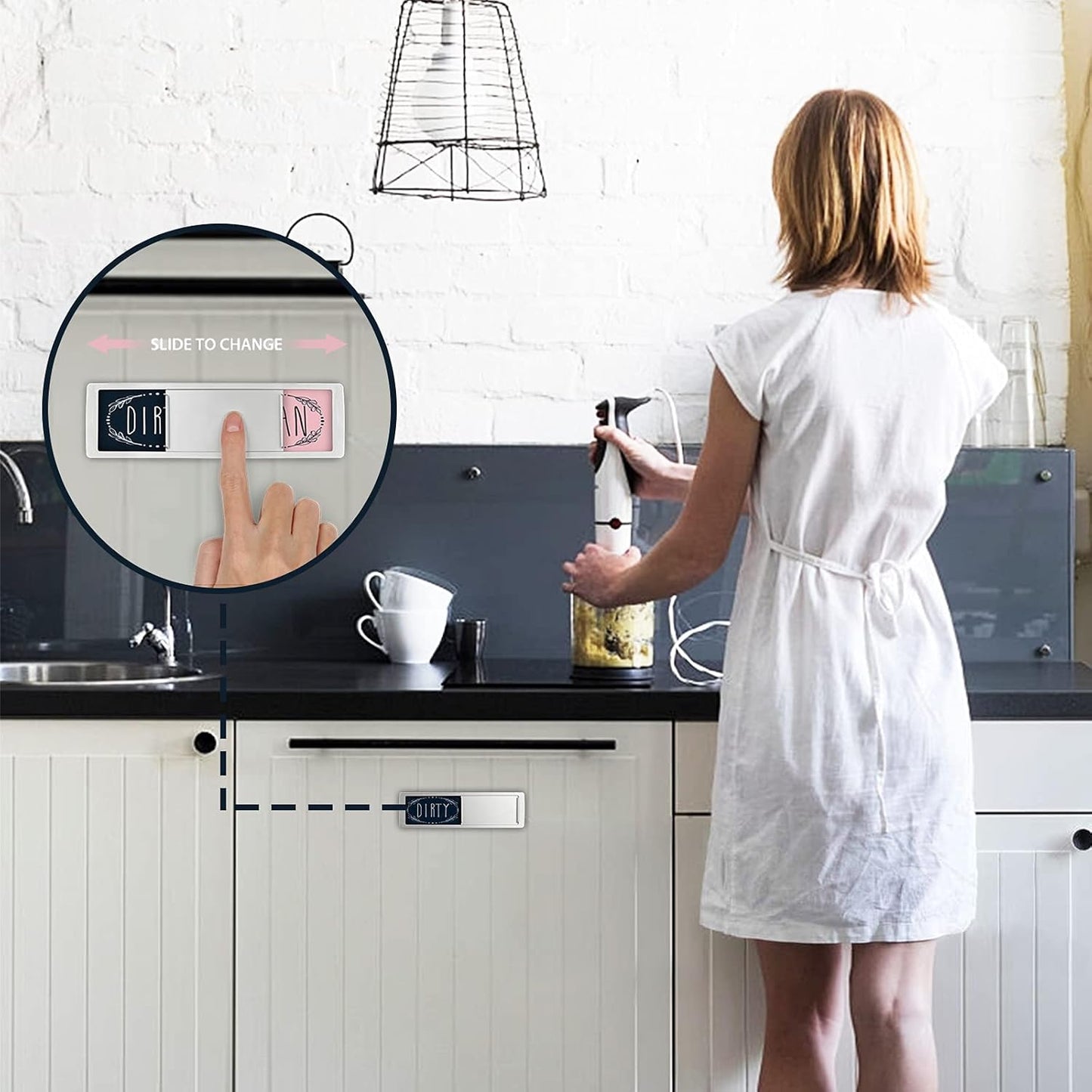 KitchenTour Clean Dirty Magnet for Dishwasher Upgrade Super Strong Magnet - Easy to Read Non-Scratch Magnetic Silver Indicator Sign with Clear, Bold & Colored Text, Pink