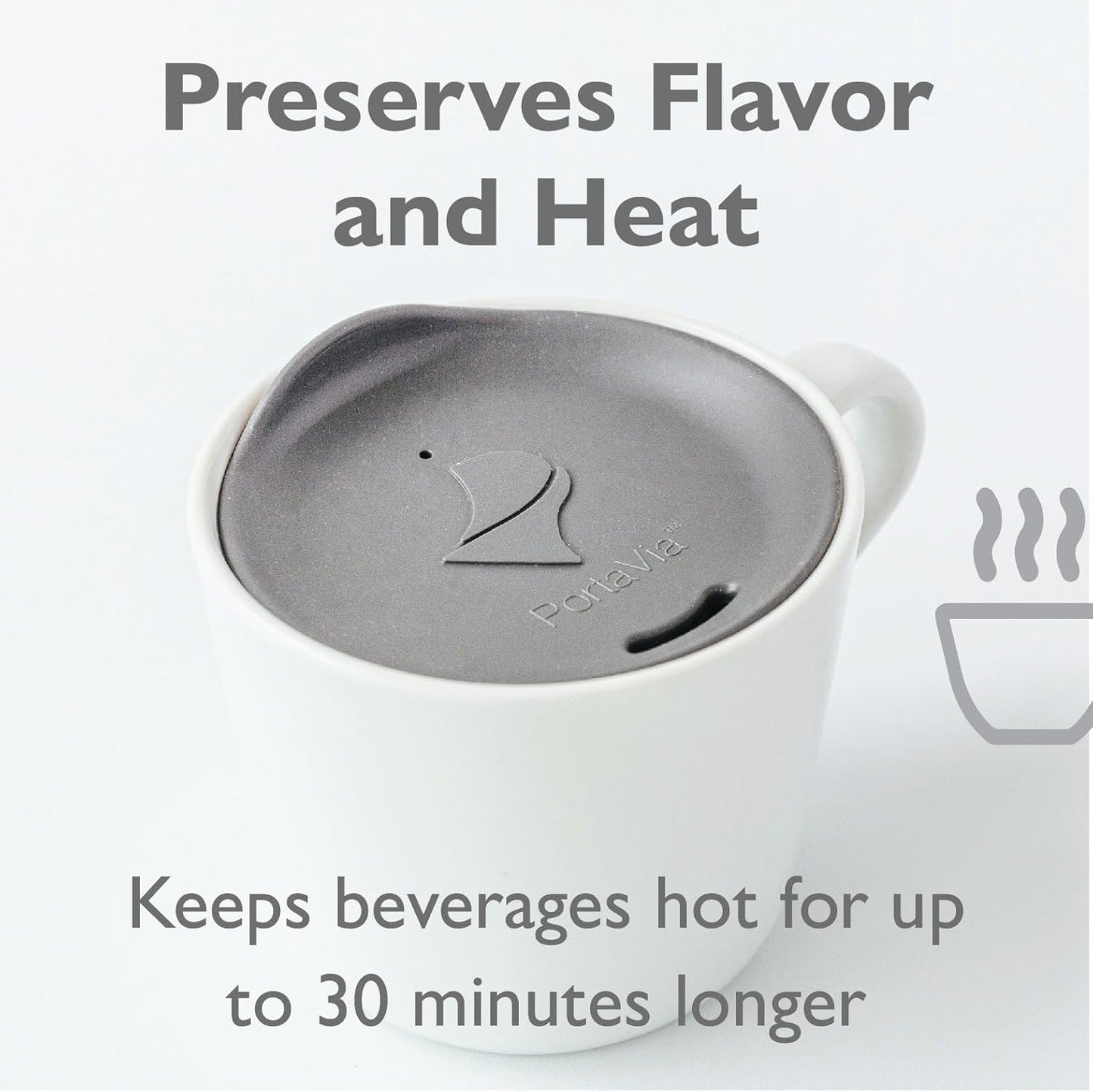 Reusable Coffee Cup Silicone Lid – Fits Most Tumbler, Water Bottle, & Ceramic Coffee Mug Between 3⅜”-3⅝” – Dishwasher-Safe Travel Mug Lid keeps your beverage in your mug (Large - Grey)