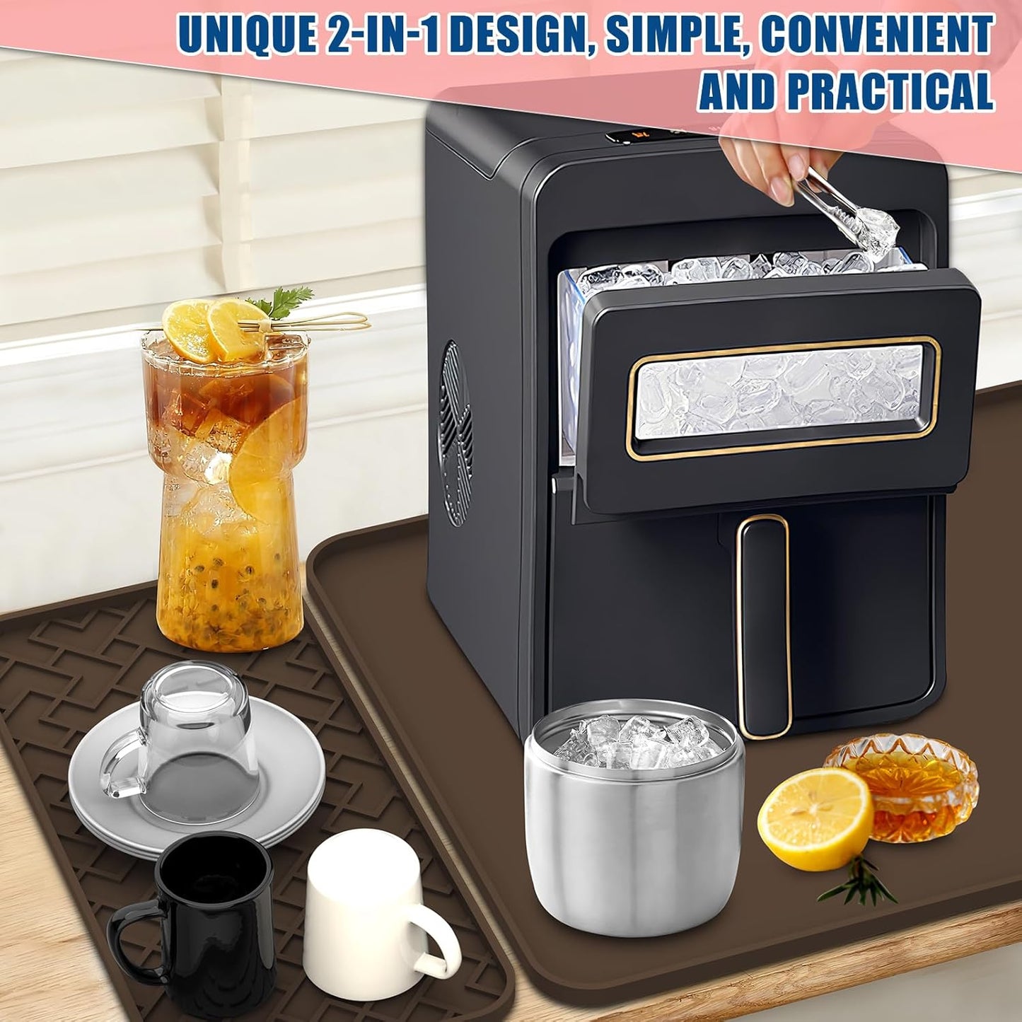 Silicone Coffee Mat - Removable Bar Mat with Concave and Convex Design, Leak-Proof and Non-Slip, Suitable for Use Under the Coffee Machine to Keep the Countertop Clean (brown24"x16")