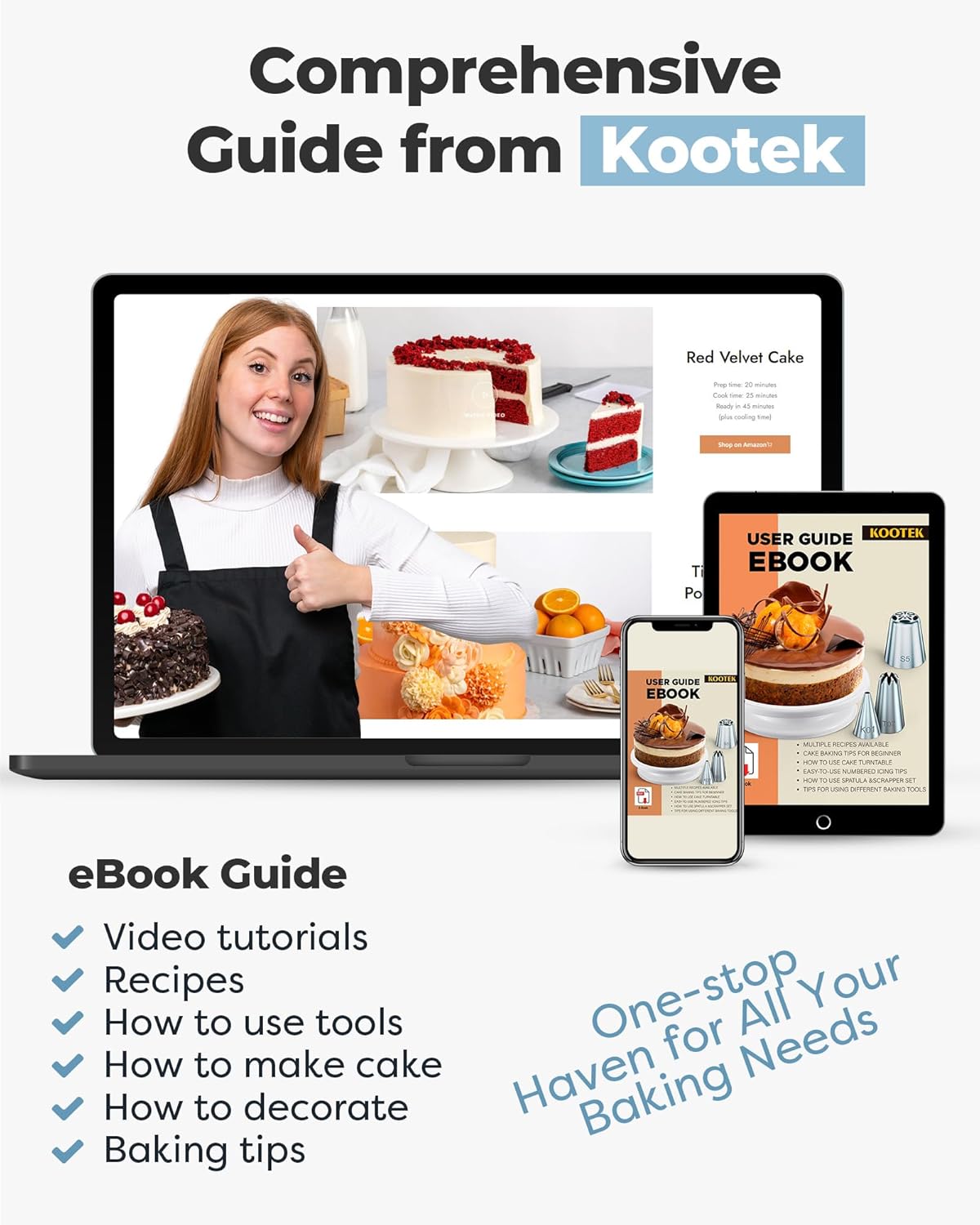 Kootek 71PCs Cake Decorating Kit, Baking Supplies Tools - Includes Cake Stand Turntable, 12 Icing Piping Tips, 2 Frosting Spatulas, 3 Scrapers, 50+2 Piping Bags, Coupler, Video Tutorial, Booklet