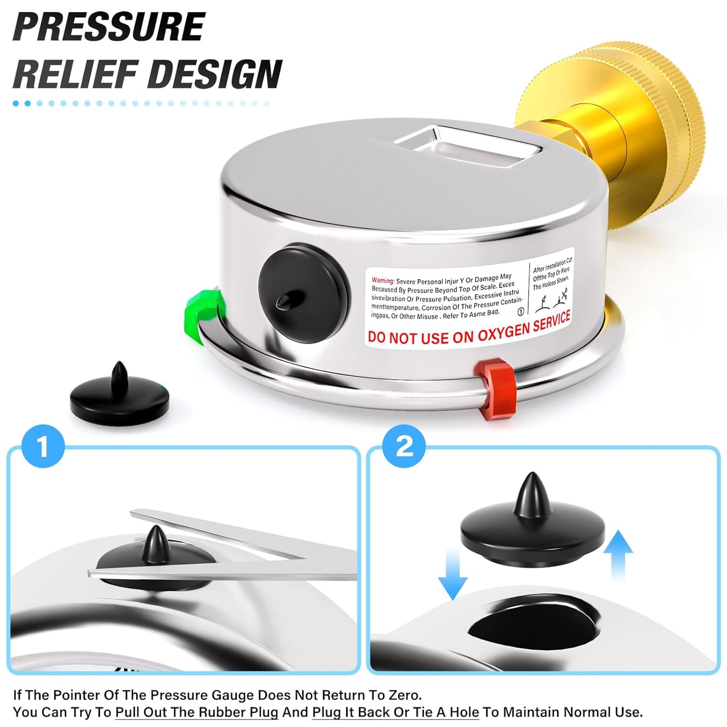 MEANLIN MEASURE 0~100Psi Stainless Steel Frame 3/4" Female Liquid Filled Pressure Gauge kit Plus 5 adapters, 2.5" FACE DIAL Multi-Purpose Pressure Gauge kit for Gardens, Water Pipes with 2PCS Snaps