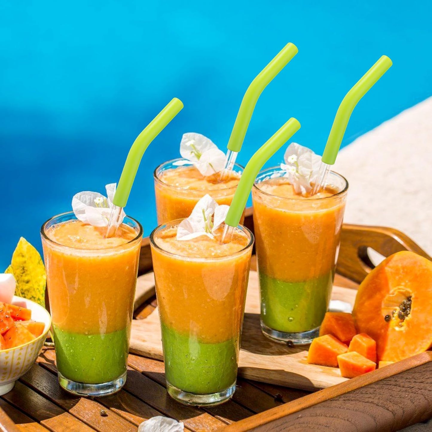 6Pcs Metal Straw Silicone Tips 5/16 IN Wide(8mm Outer Diameter) Food Grade Rubber Straw Covers Green Flex Elbow Replacement Tip for Stainless Steel Metal Straws