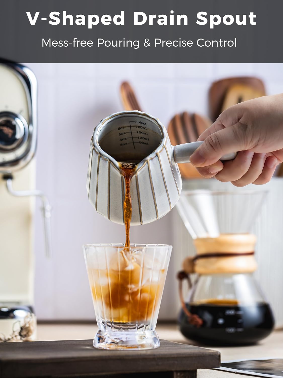 Ceramic Espresso Cups, Espresso Measuring Cup with Handle, Expresso Shots Cups with Scale, Espresso Accessories, 200ML /6 OZ, Cream White