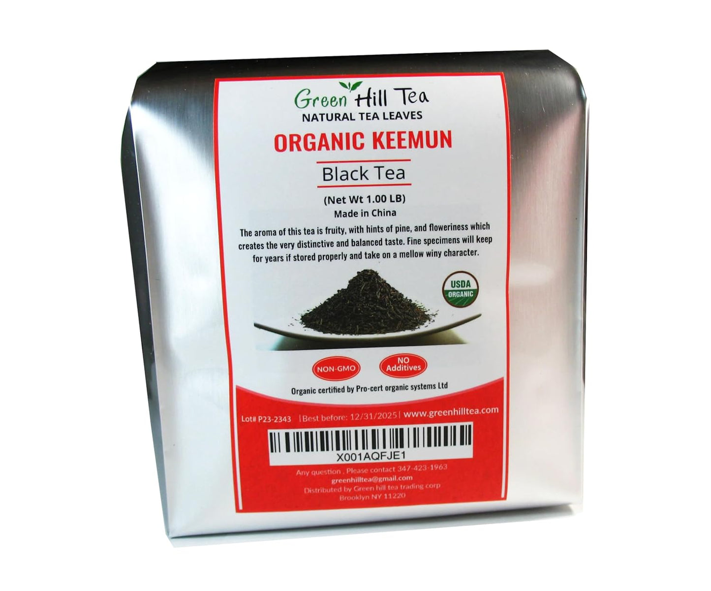 Greenhilltea organic Keemun Black Tea, China's most famous natural and black iced tea - 1lb Tea Bag