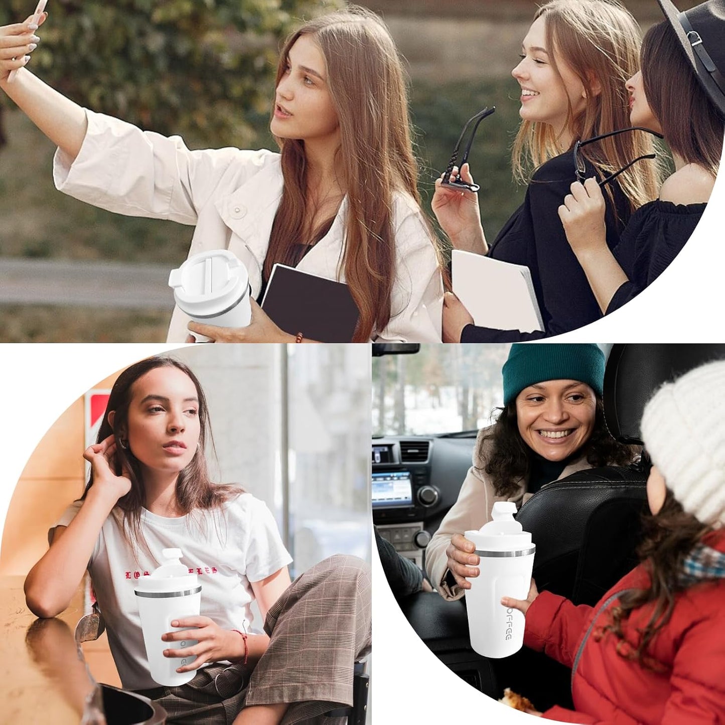 YINBAOGE Insulated Travel Coffee Mug Spill Proof Leak Proof Pobtable To Go Camping Stainless Steel Coffee Tumbler Reusable Coffee Cups with Lids Thermos for Hot and Cold Drink (2nd-Black, 12 OZ)