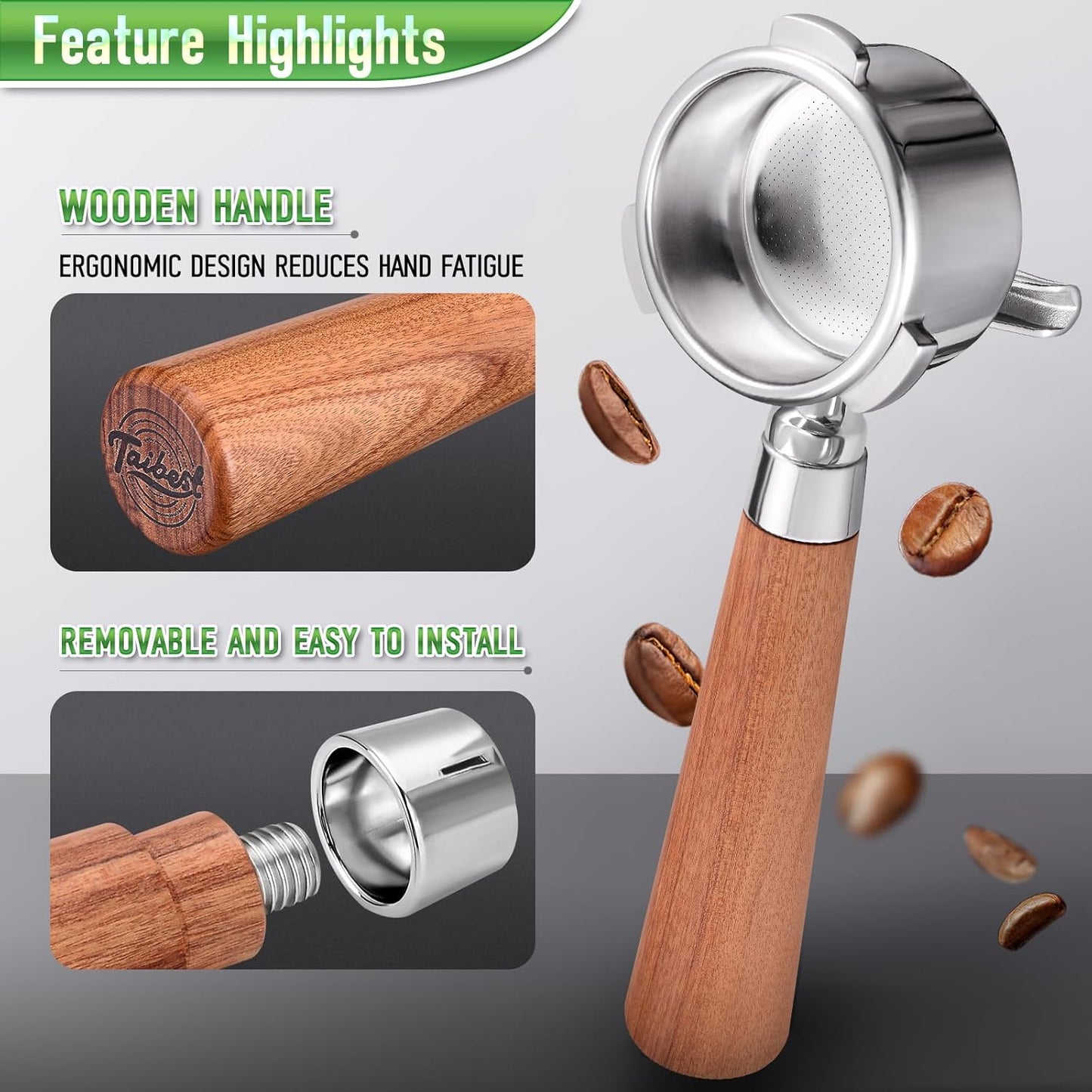 51mm 3 Ear Portafilter for DeLonghi EC680/EC685/EC885 - Stainless Steel Dual Spout Handle with Precision Basket,Siam Rosewood Grip