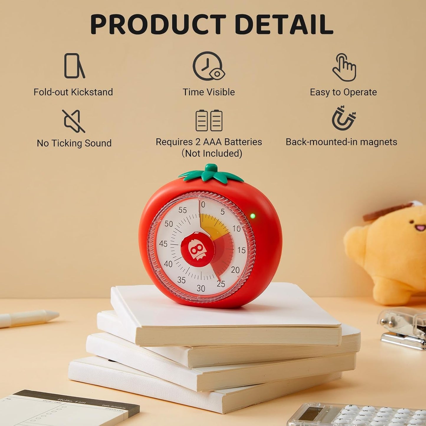 Timer for Kids, 60-Minute Countdown Visual Timer for Classroom Office Kitchen, Desk Timers Kids Time Management Tools for ADHD Focus, 4-Color Zone Pattern Pomodoro Timers