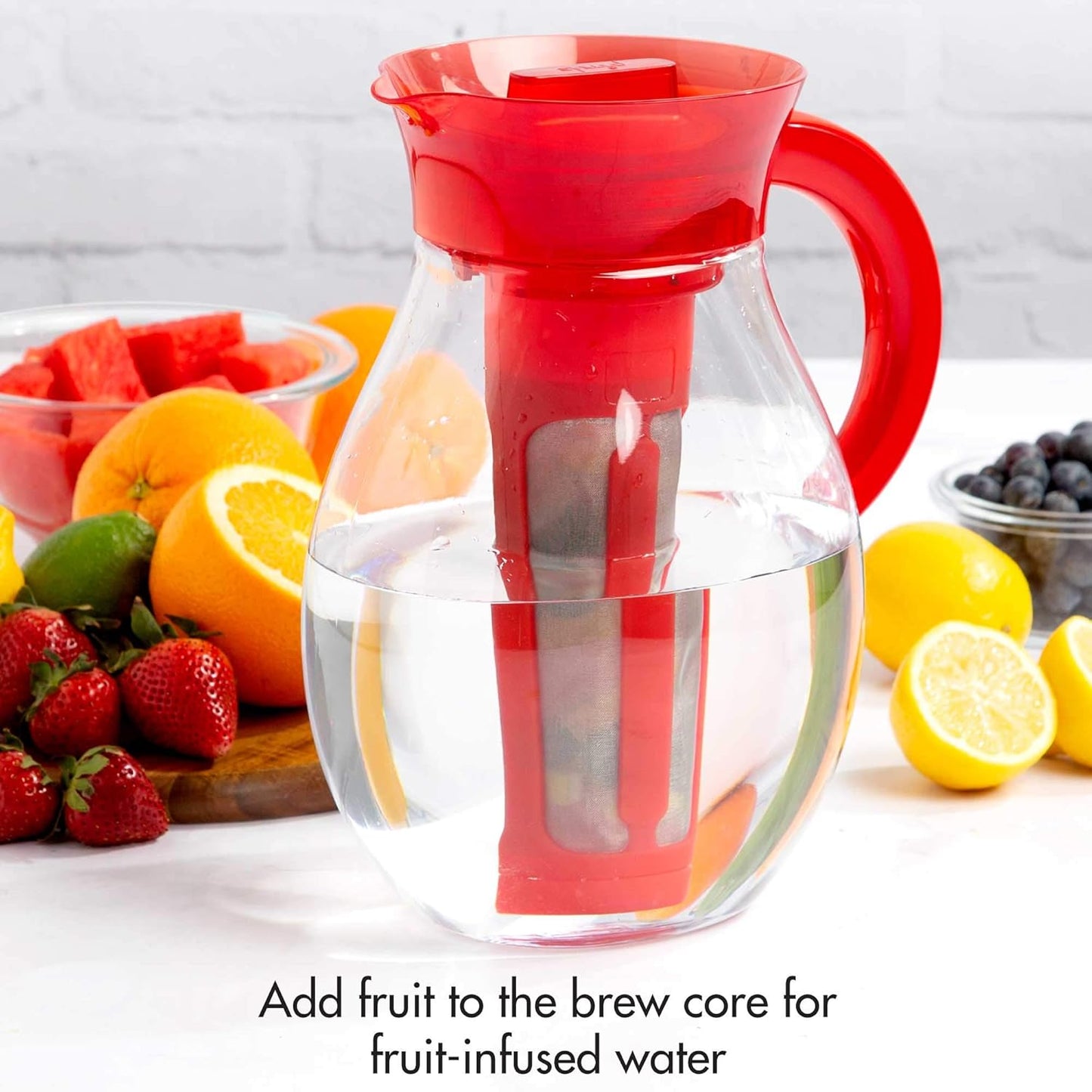 Primula The Big Iced Tea Maker Tritan Plastic Infusion Beverage Pitcher with Leak Proof, Airtight Lid, Fine Mesh Resuable Filter, Manufactured without PFOA, Dishwasher Safe, 1-Gallon, Red