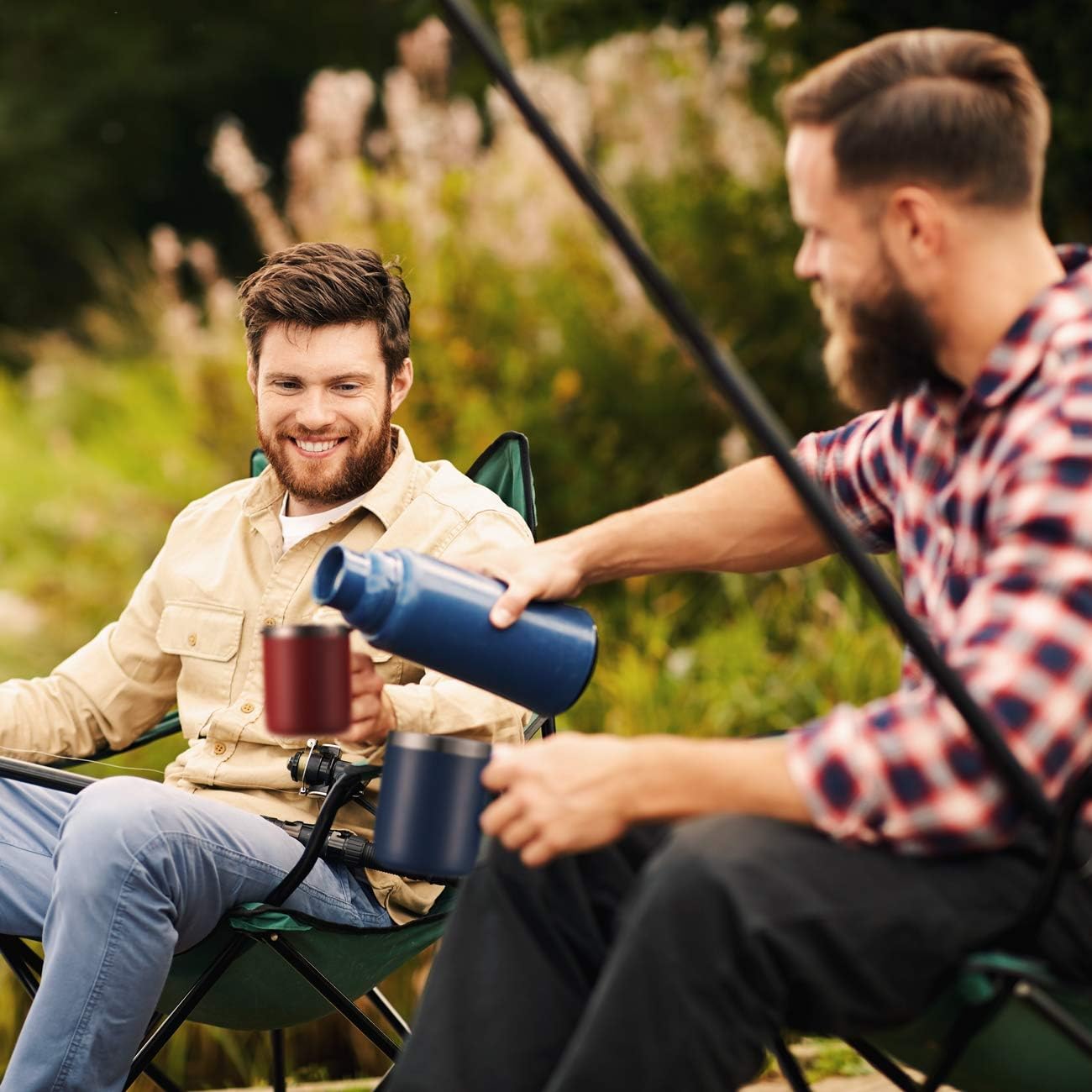 ALOUFEA 12oz Stainless Steel Insulated Coffee Mug with Handle, Double Wall Vacuum Tumbler Cup with Fliping Lid, Black, 2 Pack