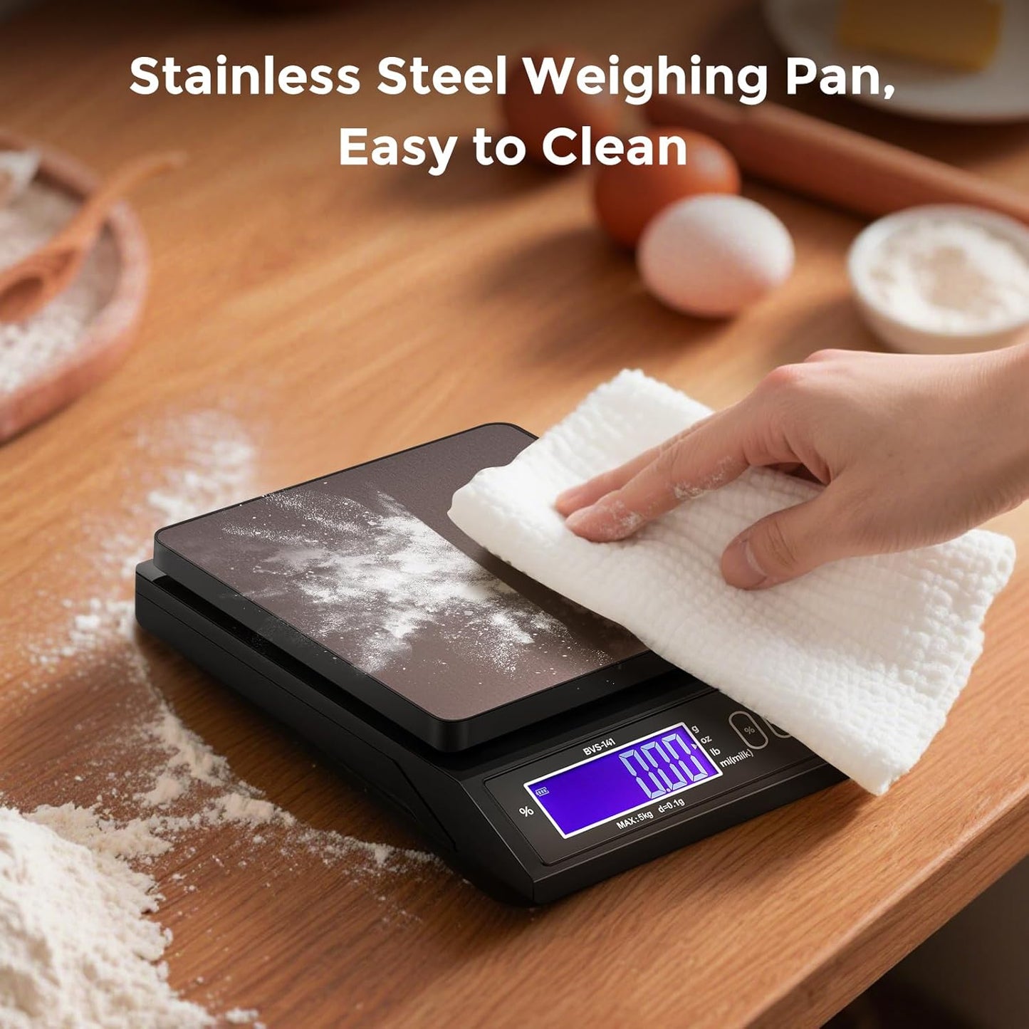 Bonvoisin Baking Scale 0.1 Gram Accuracy Digital Scale for Kitchen, Candle, Soap and Sourdough Bread Making, with Percentage Weighing Function, Weigh in Grams, Pounds and Ounces (10 lb)