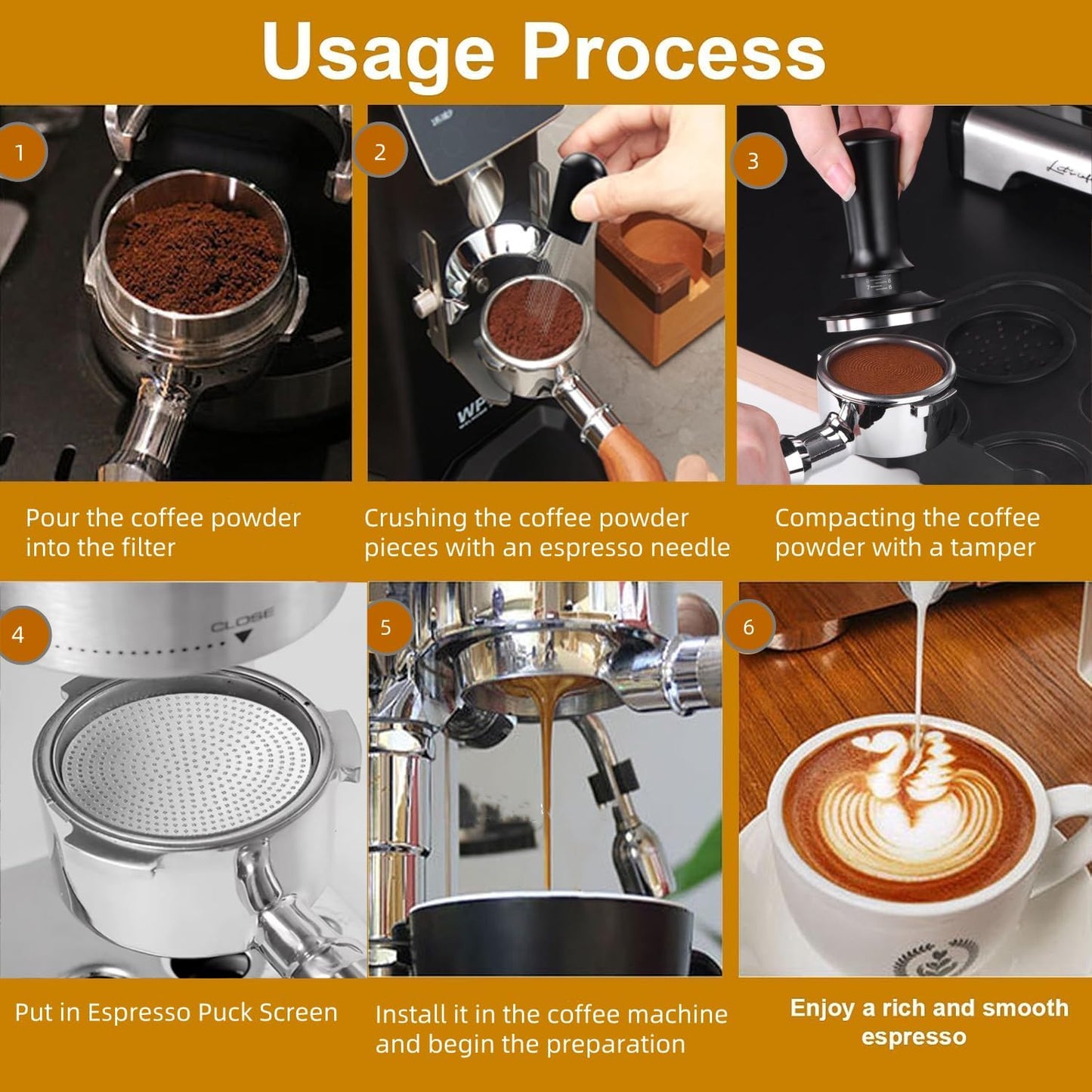 Gmnuiy51mm Coffee Espresso Tamper ,with Stainless Steel Base Tamper ,Silicone Tamper Mat,Black Espresso Distribution Tool, Coffee puck screen