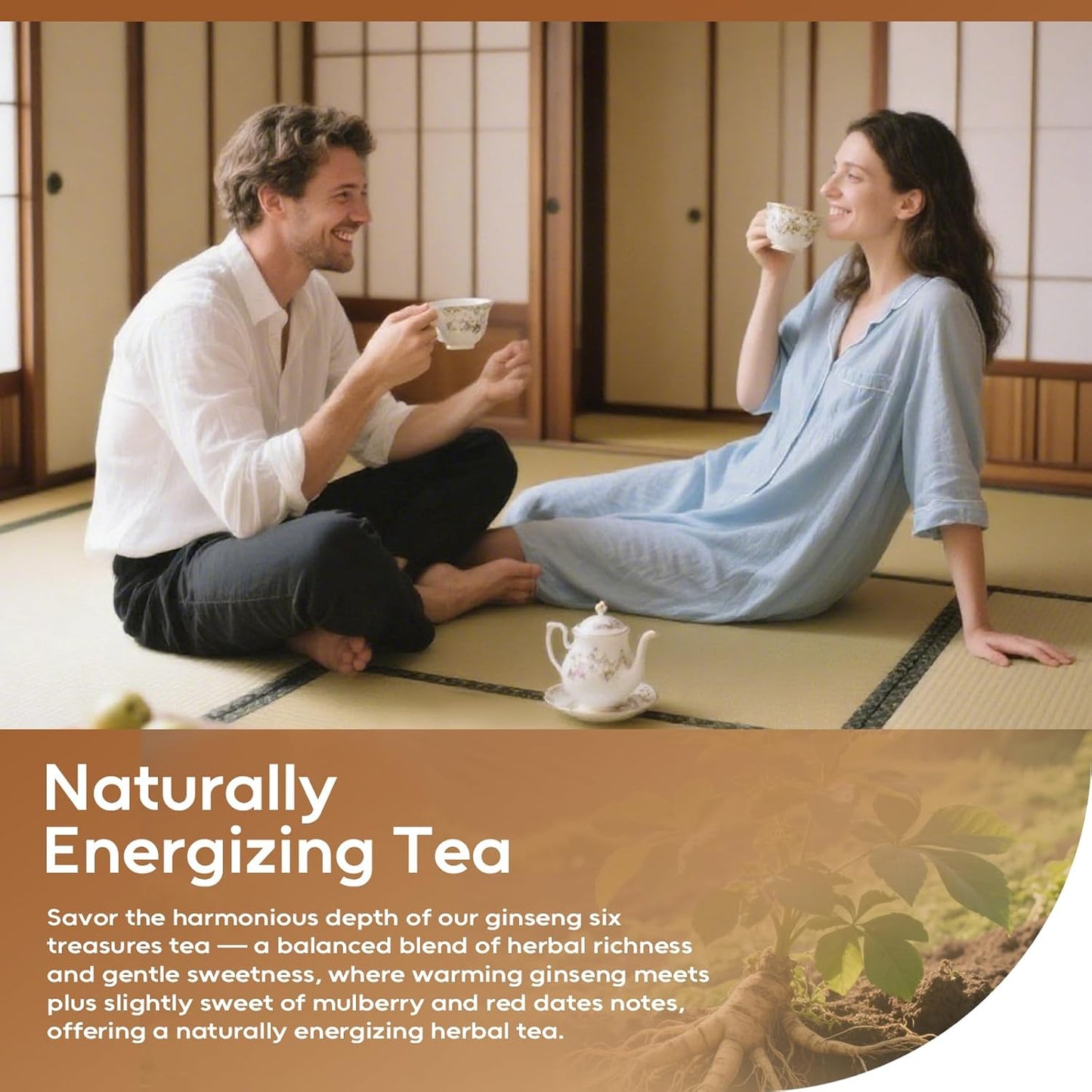 FullChea - Ginseng Six Treasure Tea, 30 Teabags, Traditional Chinese Herbal Blend for Kidney Health, Detox Tea With Ginseng, Mulberry, Huangjing, Maca, Goji Berry, Red Dates, Yam - Support Wellness