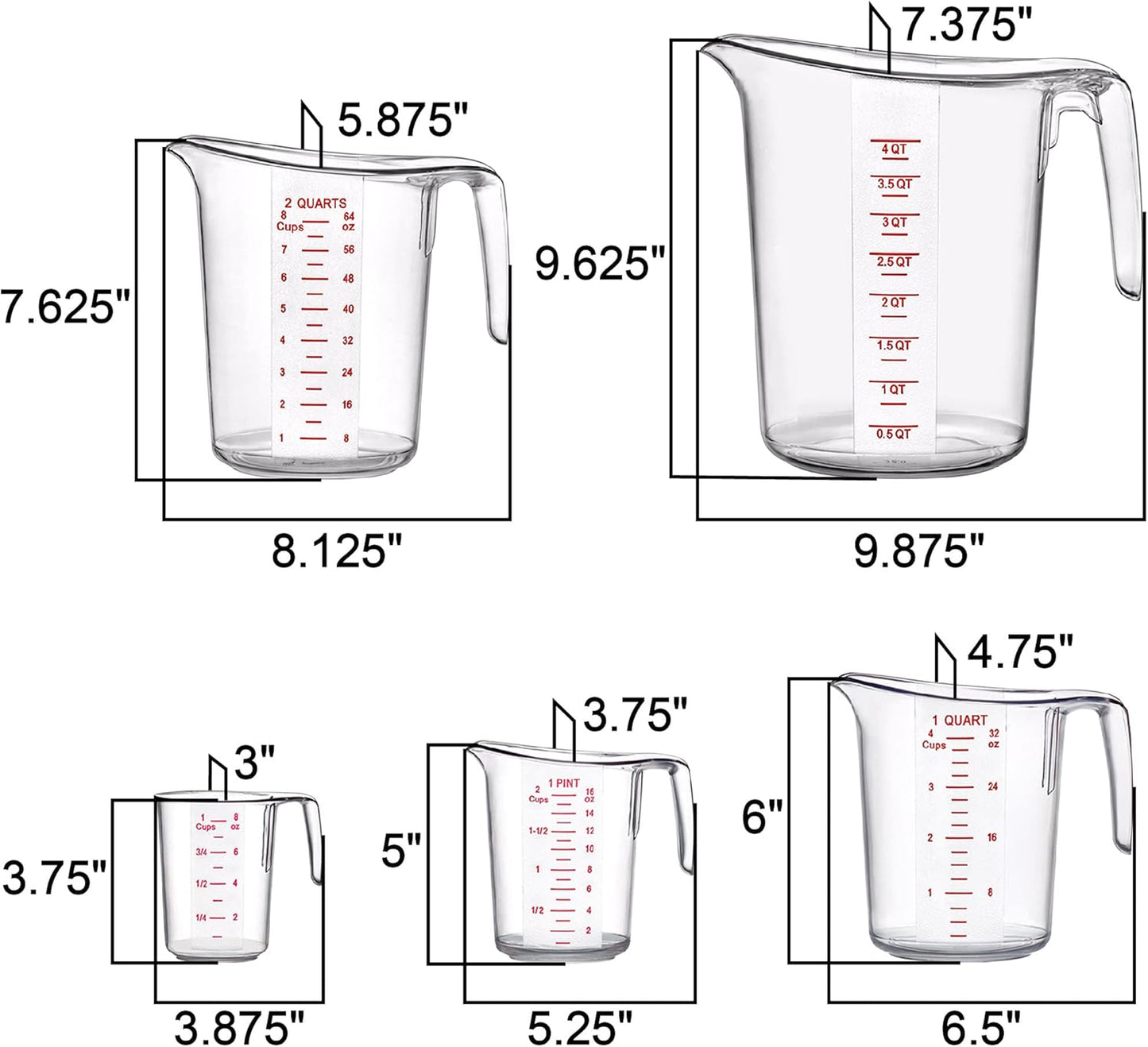 Amazing Abby - Melissa - Unbreakable Plastic Measuring Cups (5-Piece Set), Food-Grade Measuring Jugs, 1/2/4/8/16-Cup Capacity, Stackable and Dishwasher-Safe, Great for Oil, Vinegar, Flour, More