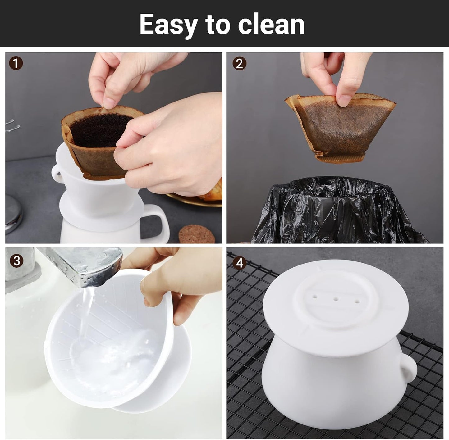 Segarty Camping Pour Over Coffee Maker, White Collapsible Silicone Coffee Dripper Single Cup with Storage Bag, Cone Filter Drip Holder, Slow Brewer for Travel, Backpacking