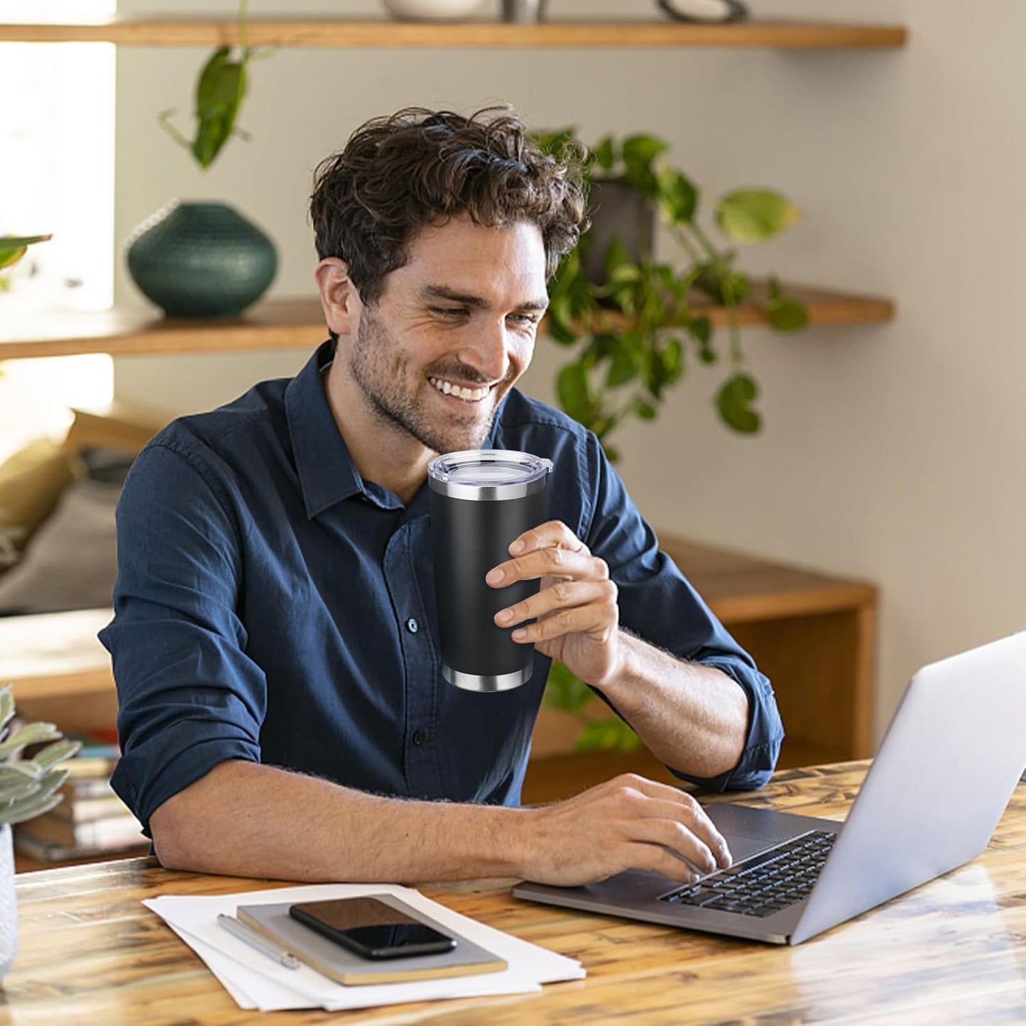 StarSpeed 20oz Tumbler Bulk with Lid, Stainless Steel Insulated Tumblers Double Wall Vacuum Insulated Travel Mug, Powder Coated Coffee Cups for Hot and Cold Drinks(Black,6)