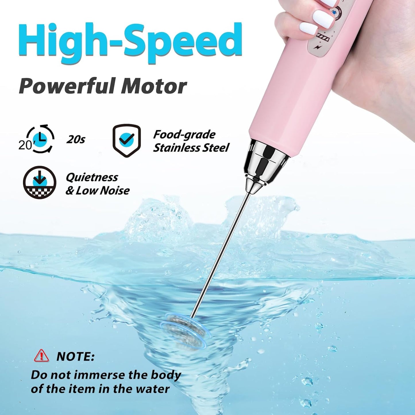 Milk Frother Rechargeable Handheld - Electric Whisk 3 Speed Adjustable, Coffee Frother Wand with 3 Stainless Whisks, Electric Foam Maker, Drink Mixer Blender for Latte Cappuccino Matcha Egg