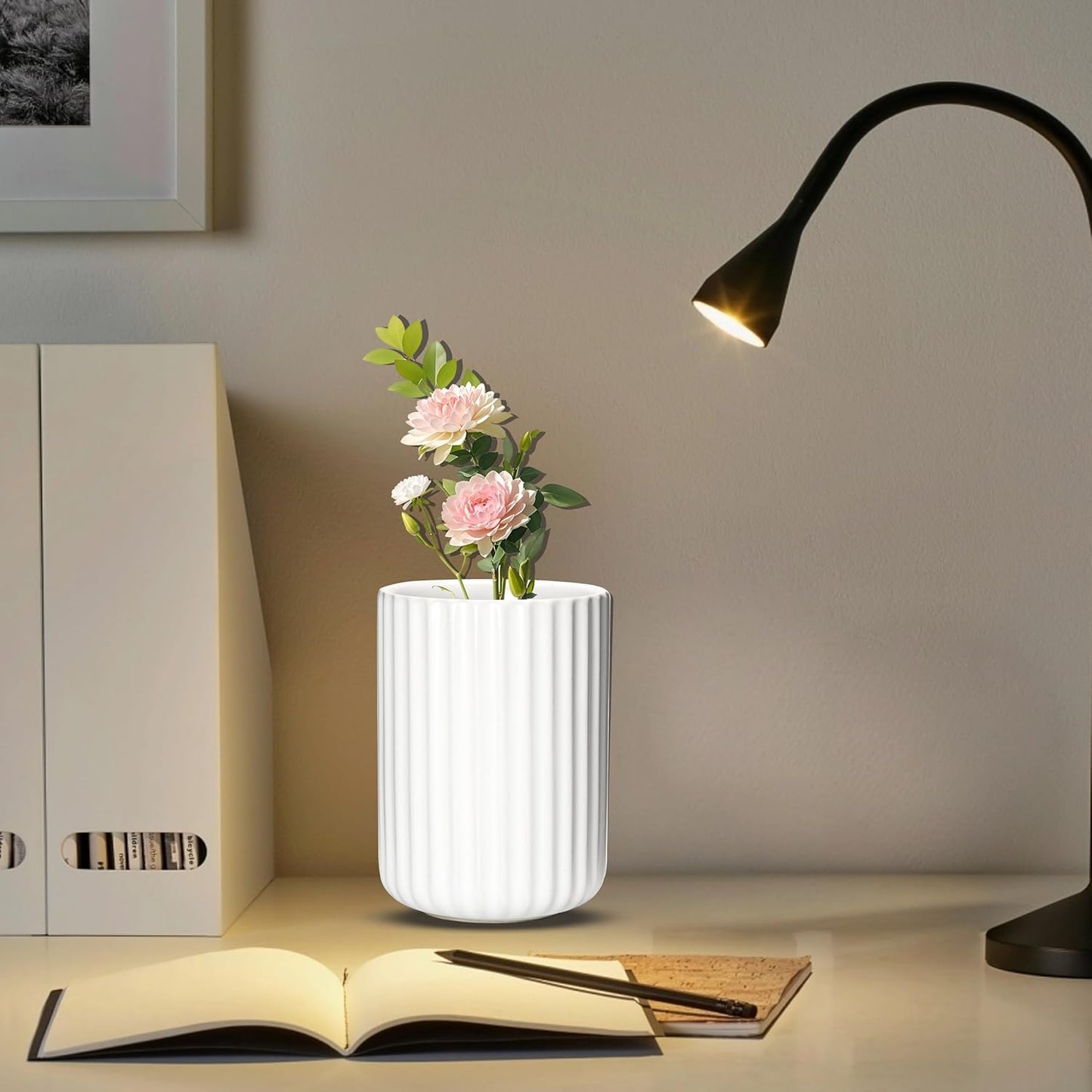 Ceramic Spoon Holder for Coffee Bar, Upright Tea Spoon Holder Cup, Coffee Stirrers Straws Stir Stick Holder, White Fluted Surface