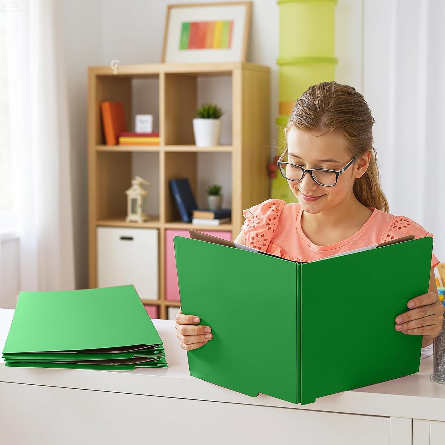 24 Pcs Classification Folders Letter Size, Back to School Supply for Teacher, Student, 2 Dividers Pressboard File Folder Bulk with Fasteners, 3.5 Inch Expanding File Organizer(Green)