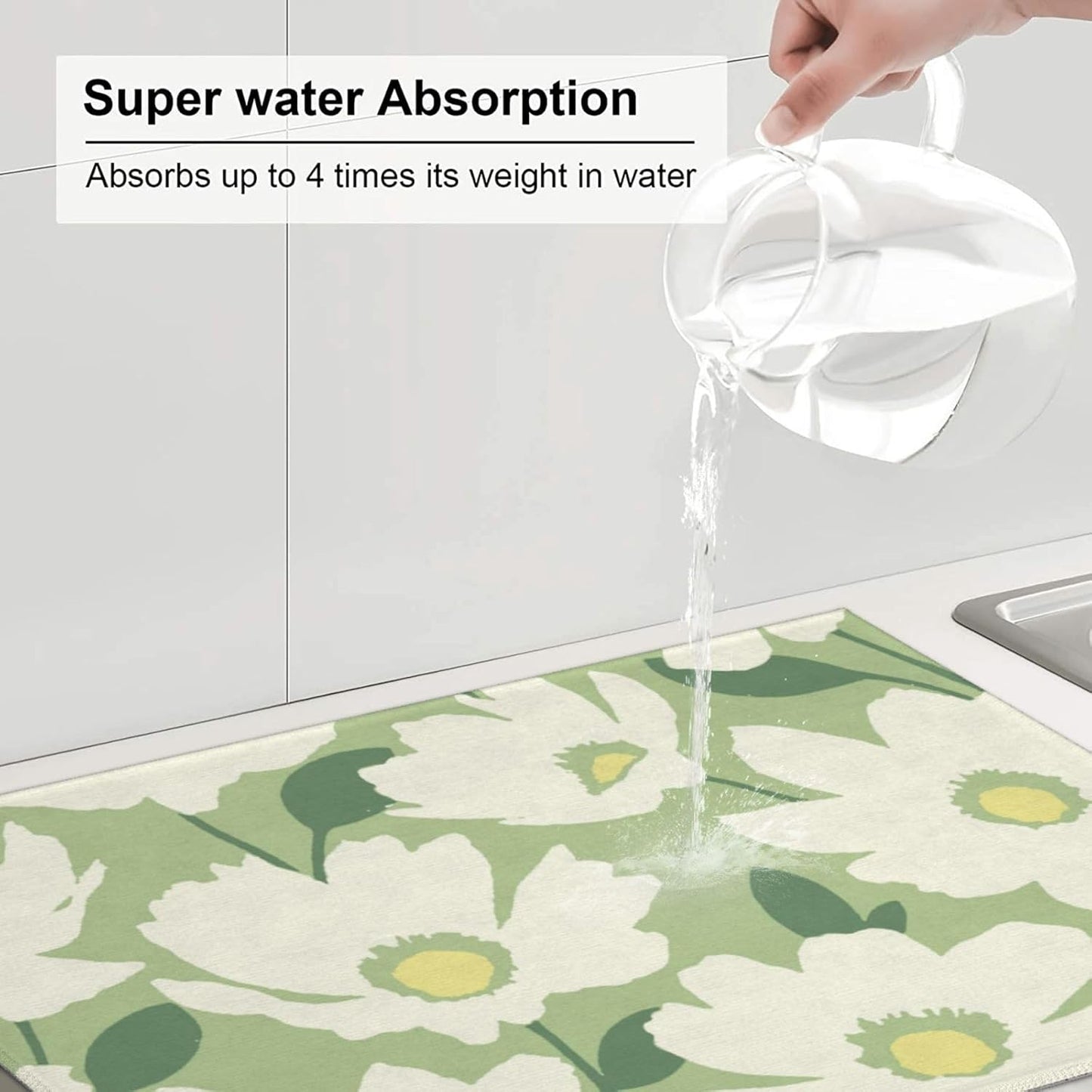 Large Dish Drying Mats For Kitchen Counter Microfiber Kitchen Drying Mat XL Draining Pad Absorbent Quick Drying Dish Mat 18x24 Inch - Flowers