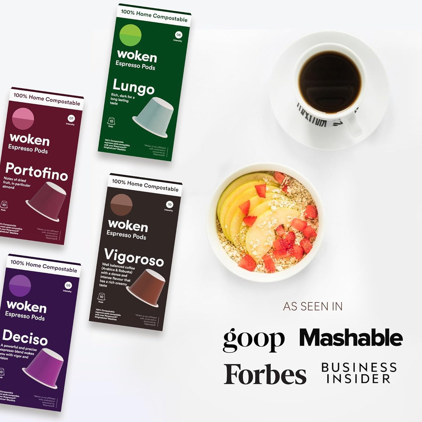 Woken Coffee Compostable Nespresso Pods Variety Pack - Dark and Medium Roast Italian Espresso Compostable Coffee Pods Compatible with Nespresso Machine (40 Pod Count, 4 Boxes)