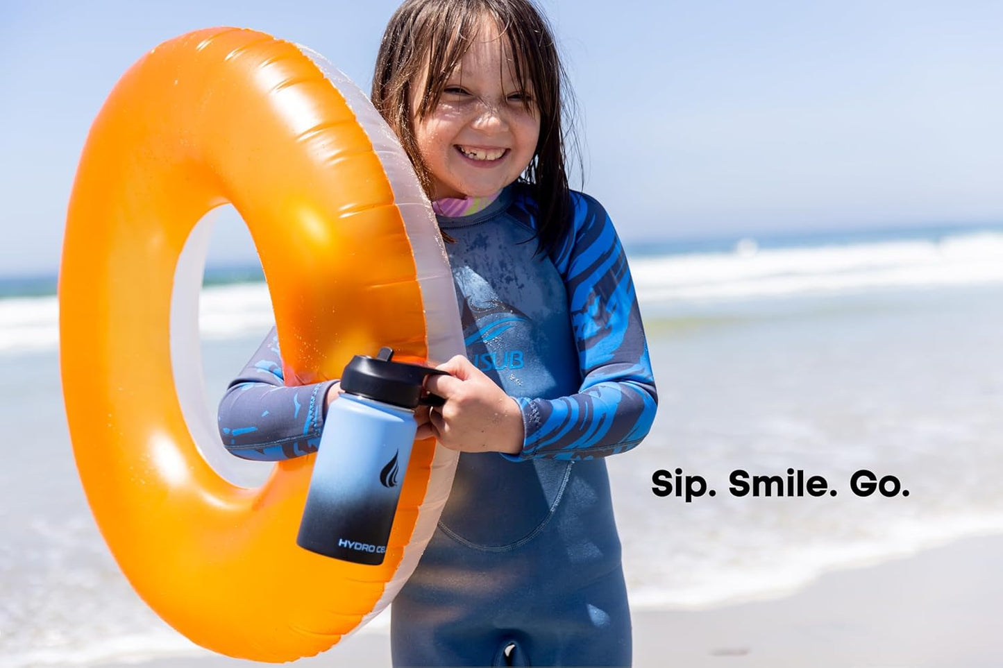 HYDRO CELL Stainless Steel Insulated Water Bottle with Straw - For Cold & Hot Drinks - Metal Vacuum Flask with Screw Cap and Modern Leakproof Sport Thermos for Adults (Blue/Black 14oz)