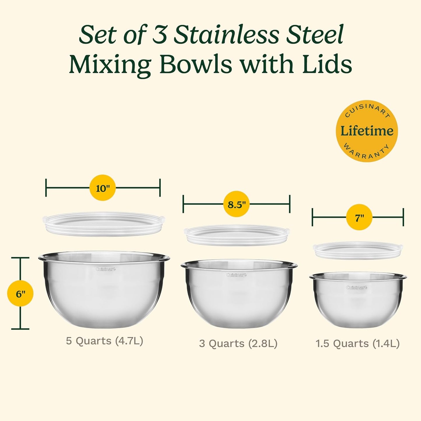 Cuisinart Mixing Bowl Set, Stainless Steel, 3-Piece, CTG-00-SMB