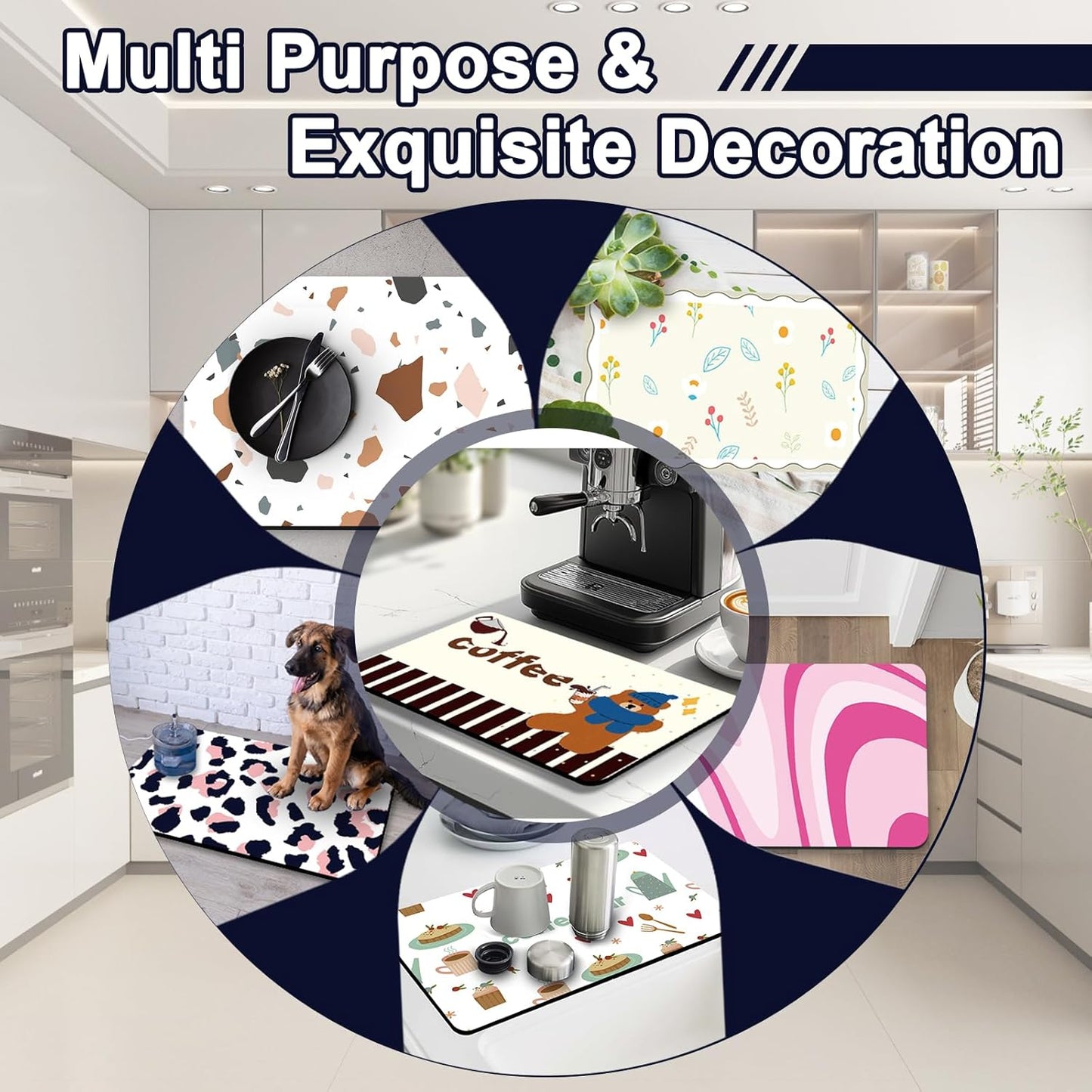 Dish Drying Mat 16" X 24", Super Absorbent & Cuttable Coffee Mats for Countertop, Kitchen Counter Mat Fits Under Coffee Maker or Machine, Hide Stain Drying Pad for Dish Drying Rack, B Stars Freworks