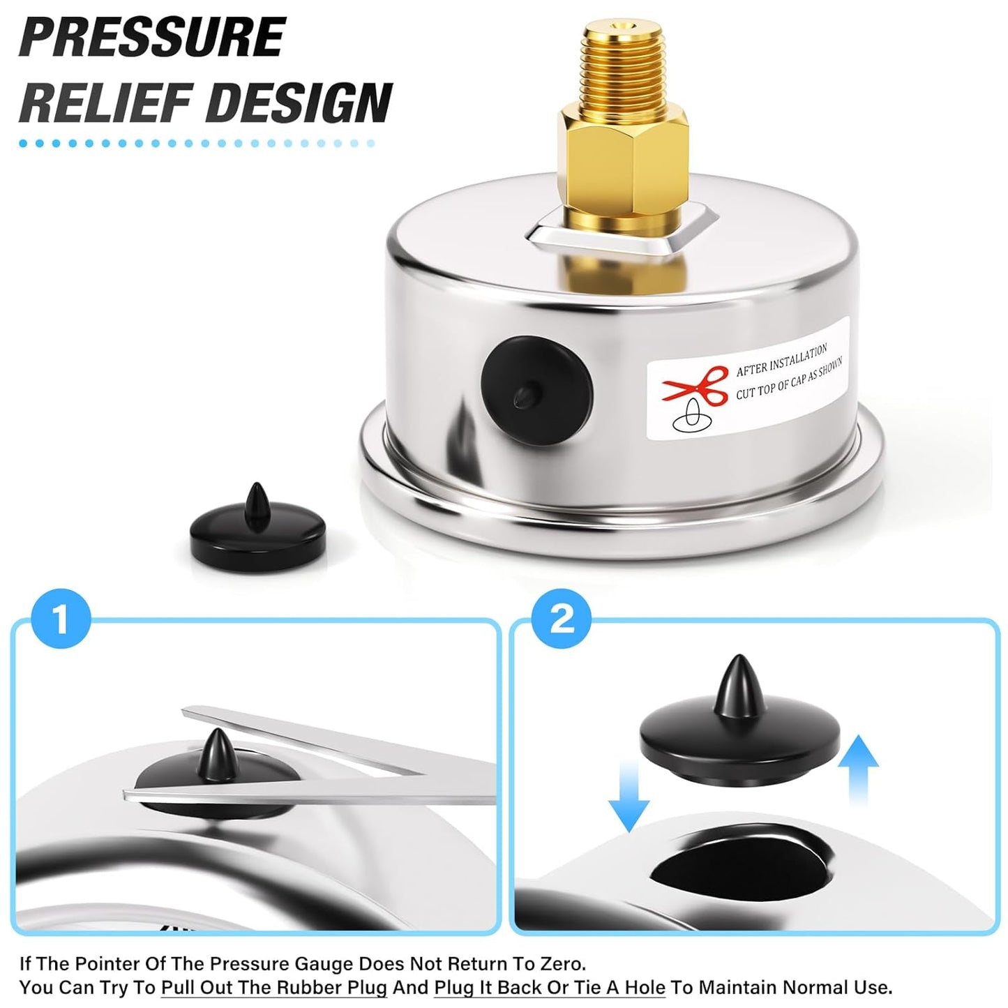 MEANLIN MEASURE 0~15Psi Dry Low Pressure Gauge Stainless Steel 1/8" NPT 2" FACE DIAL Waterproof for Water Oil Air Well Pump Tank Tire Pressure Test Back Mount, with 1/4" NPT and 3/8" NPT Hex Bushing