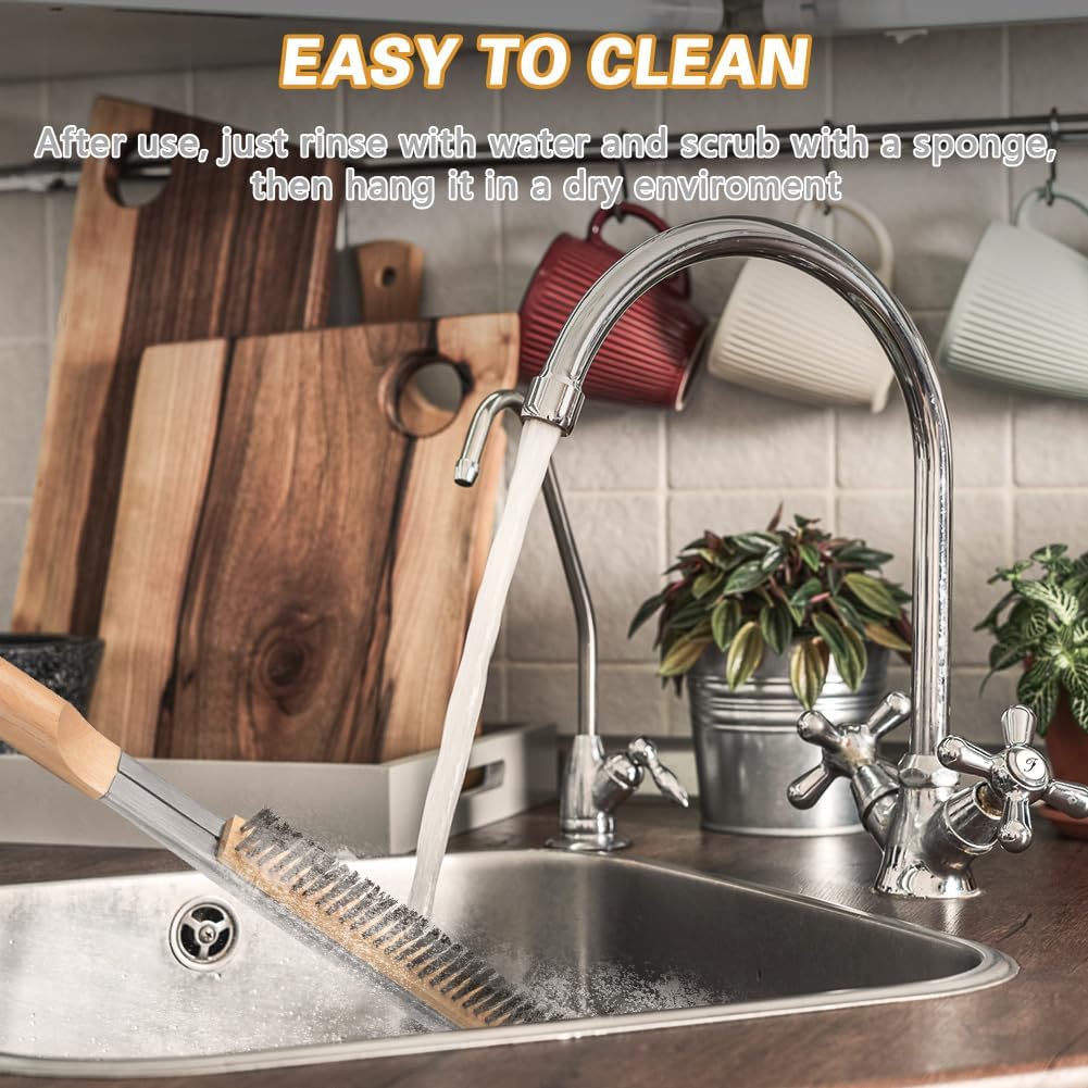 Pizza Oven Brush, 26" Brush and Stainless Steel Scraper for Pizza Stone with Screwdriver and Non Scratch Heat Proof Brass Bristles, BBQ Grill Cleaning Brush Outdoor Pizza Oven and Accessories