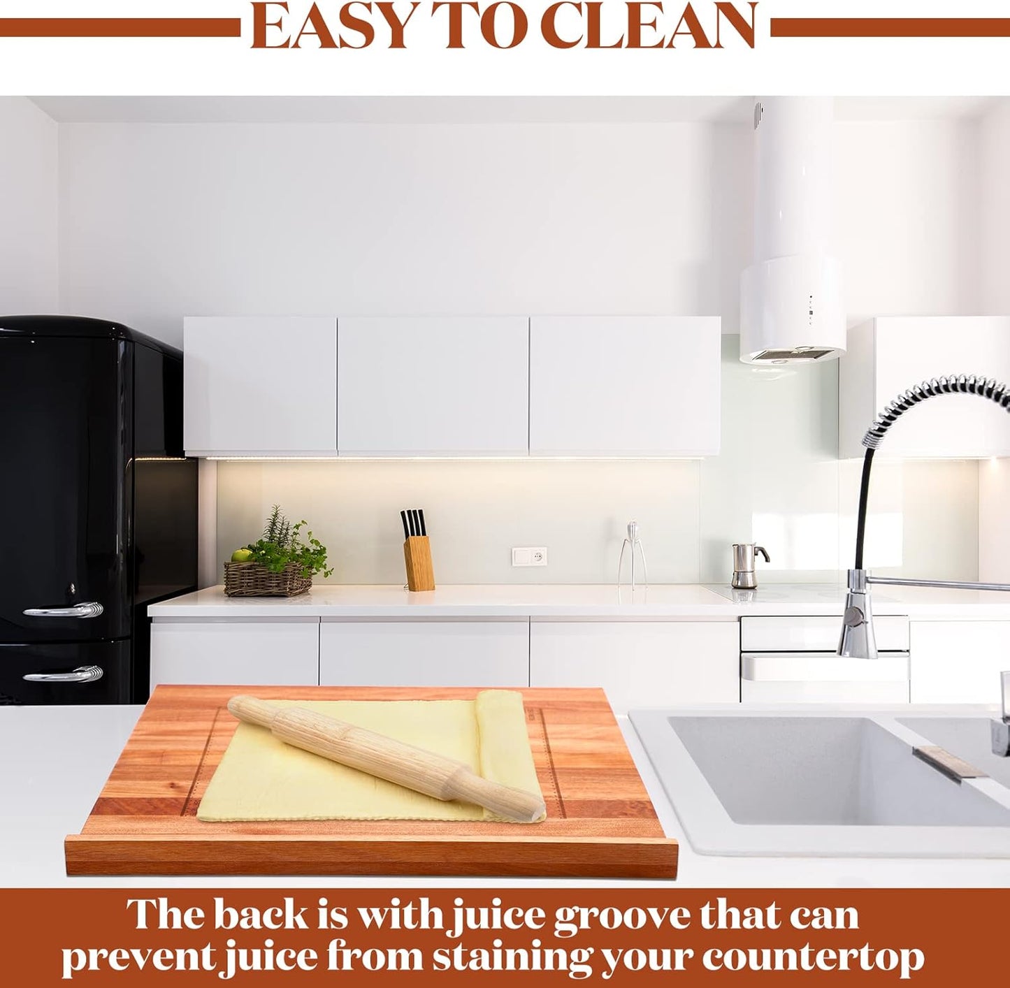 Vesici Reversible Pastry Board with Lip for Rolling Dough Large Wooden Cutting Chopping Kneading Board with Engraved Measurements for Counter Table Top Kitchen(Walnut,24 x 22.8 x 1.5 Inch)