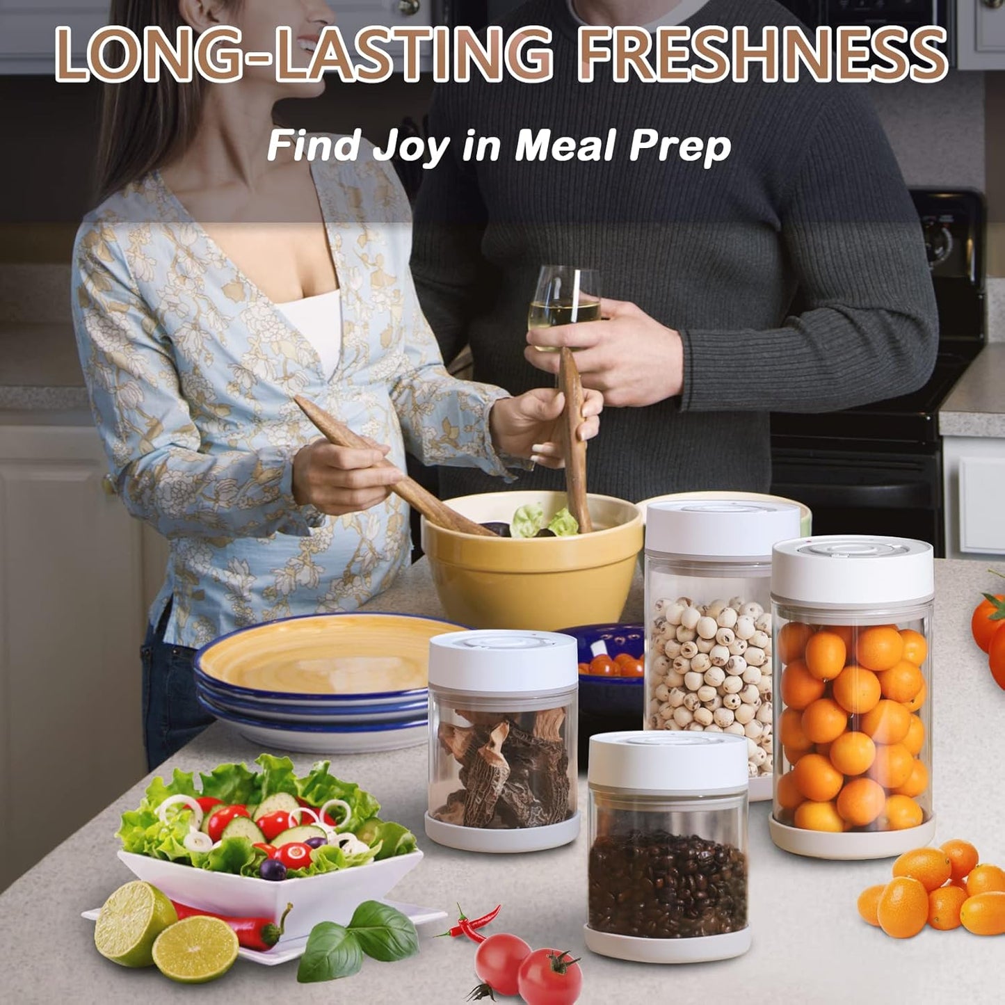 Minidiva Smart Vacuum Container, Automatic Electric Airtight Glass Jar for Food Coffee Storage Meal Prep (White-600ml)