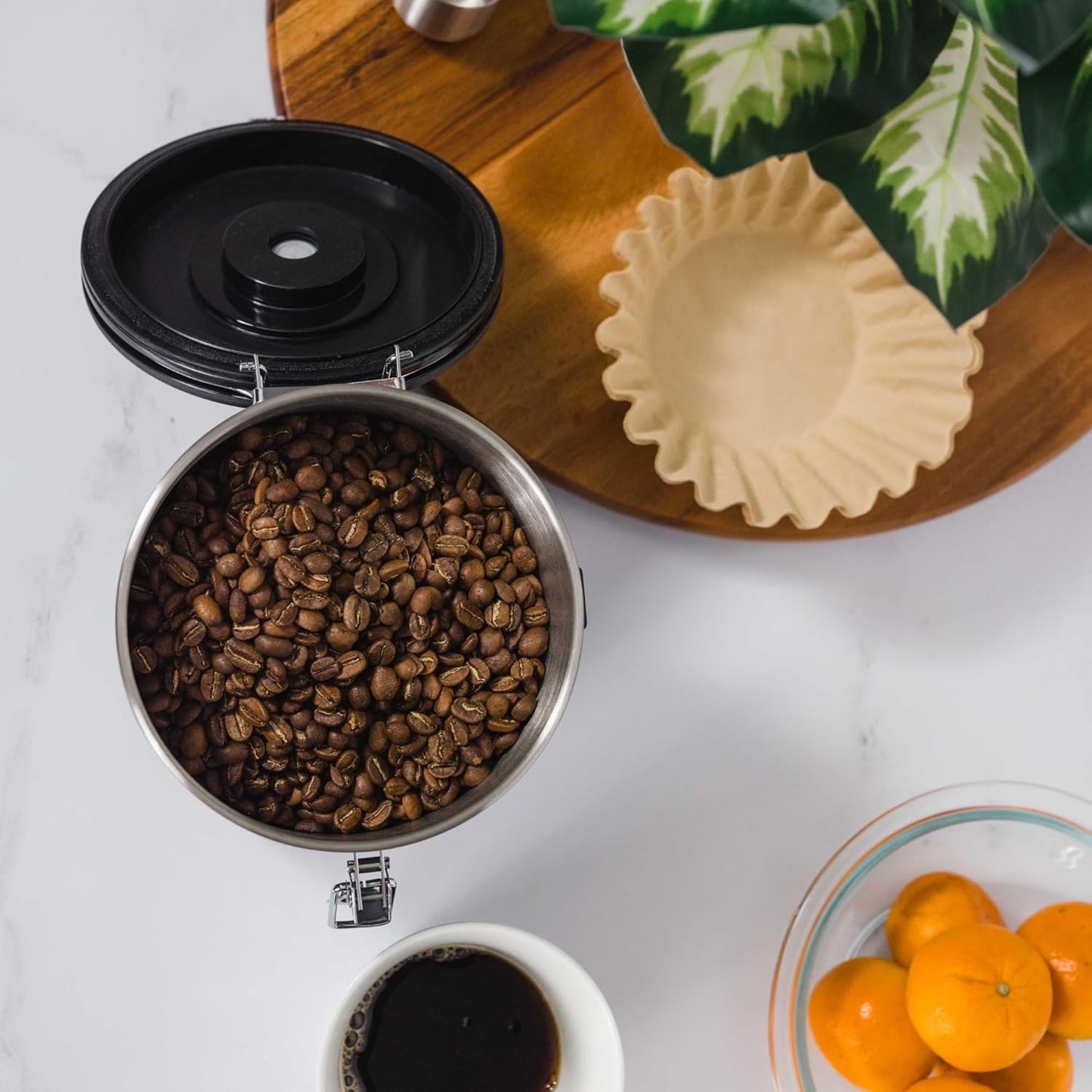 38oz / 22oz Coffee Canister – Airtight Stainless Steel Storage Container with Date Tracker & Scoop, Sealed Jar for Grounds, Beans, Tea, Flour, Cereal, and Sugar (Green Vibes, 22OZ)