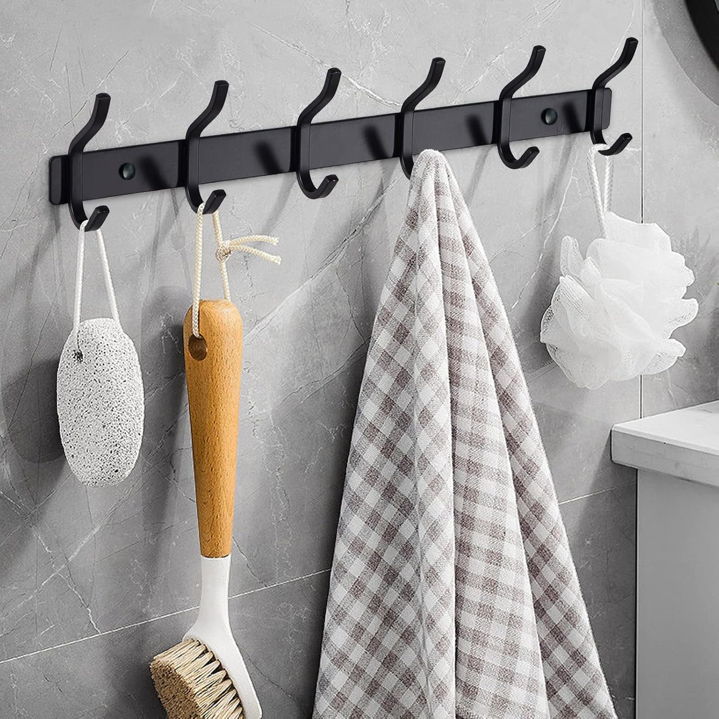 Wall Hooks Heavy Duty, 23 Inch Coat Rack Wall Mount with 8 Hooks, Black Wall Hooks for Hanging Backpack, Bag, Purse, Clothes, Hat, Coat, Towel | Entryway & Bathroom Storage Organization Hanger