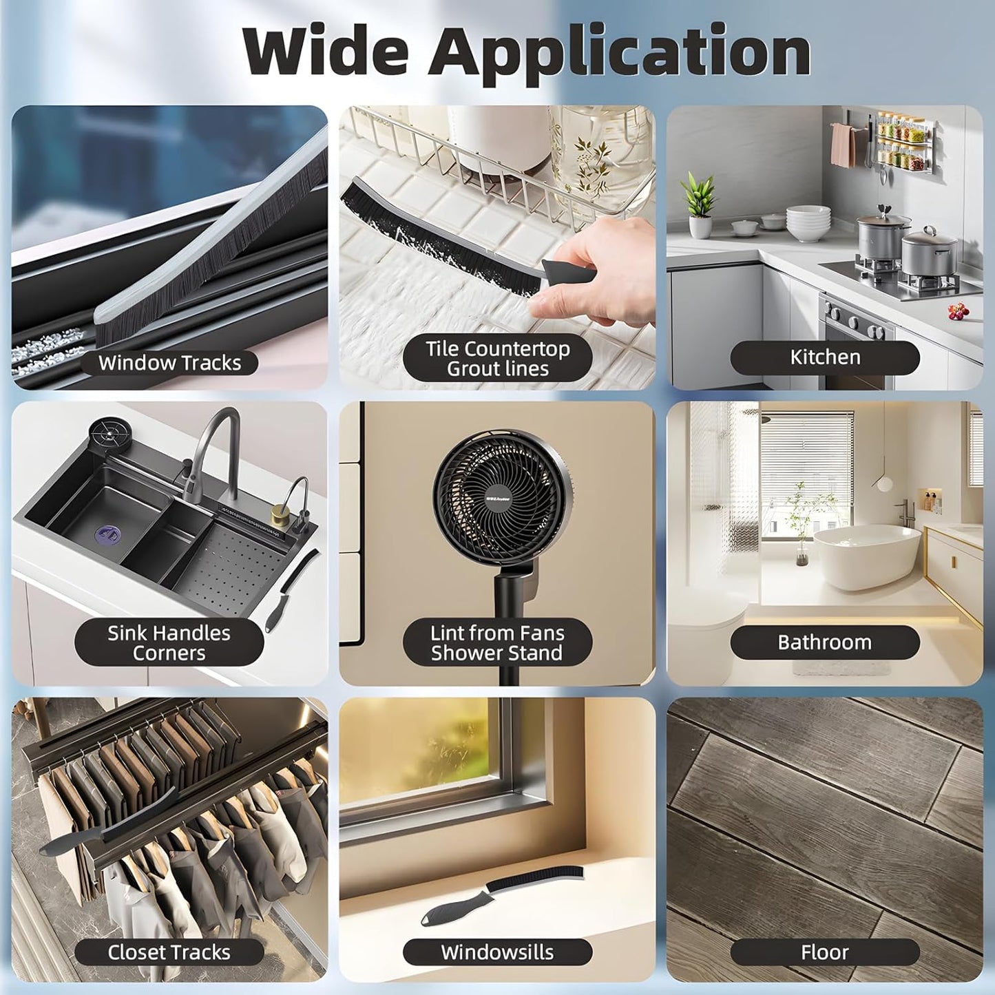 Hard Bristle Crevice Cleaning Brush-Thin Gap Scrub Brush, Small Cleaning Brush, Grout Brush, Kitchen Brush, Cleaning Tools for Toilet, Bathroom, Sink, Home, Household, Window (3, Lichen Blue)