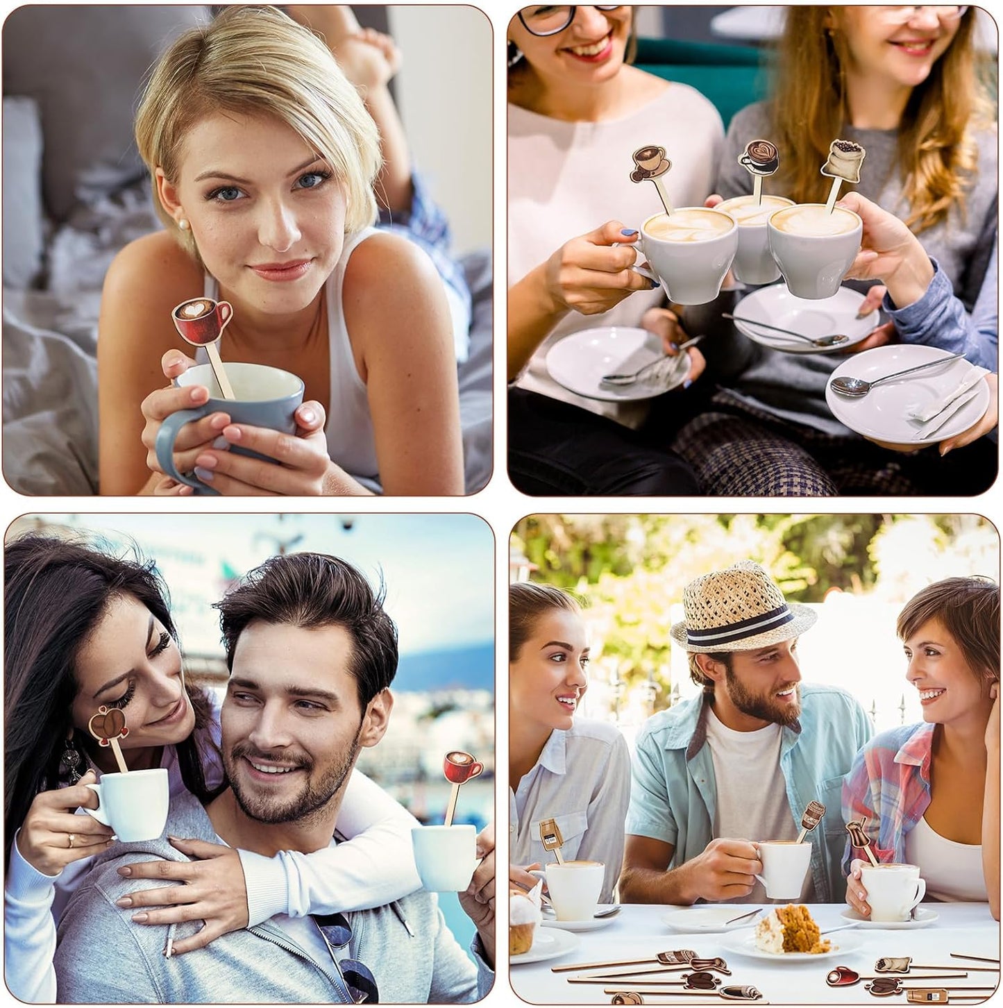 Jinei 120 PCS Coffee Stirrers Stir Sticks Natural Wooden Stir Sticks Disposable Drink Stirrers for Stirring Hot Chocolate Milkshake Restaurant Home Office(Coffee Style)