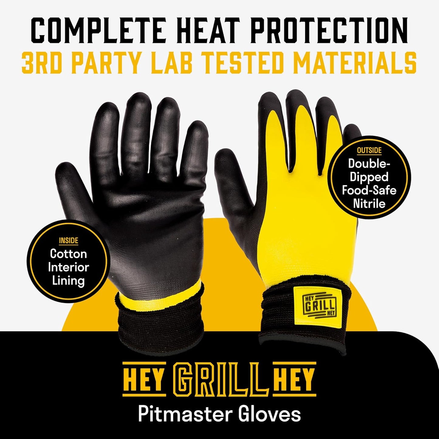 Hey Grill Hey Pitmaster Gloves | BBQ Gloves | Heat Protection up to 500°F or 260°C | High Temp Resistance | Fireproof Glove for Grilling Smoking Barbecue | Washable Mitts | Waterproof | Size - XXL
