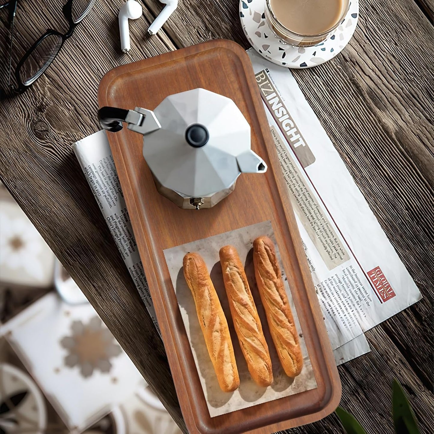 Solid Acacia Wood Serving Trays and Platters - Wooden Mini Charcuterie Boards, Rectangle Small Cheese Board for Food, Bathroom, Home Decor, Kitchen Counter, (14"x5.5", 6 Pack)