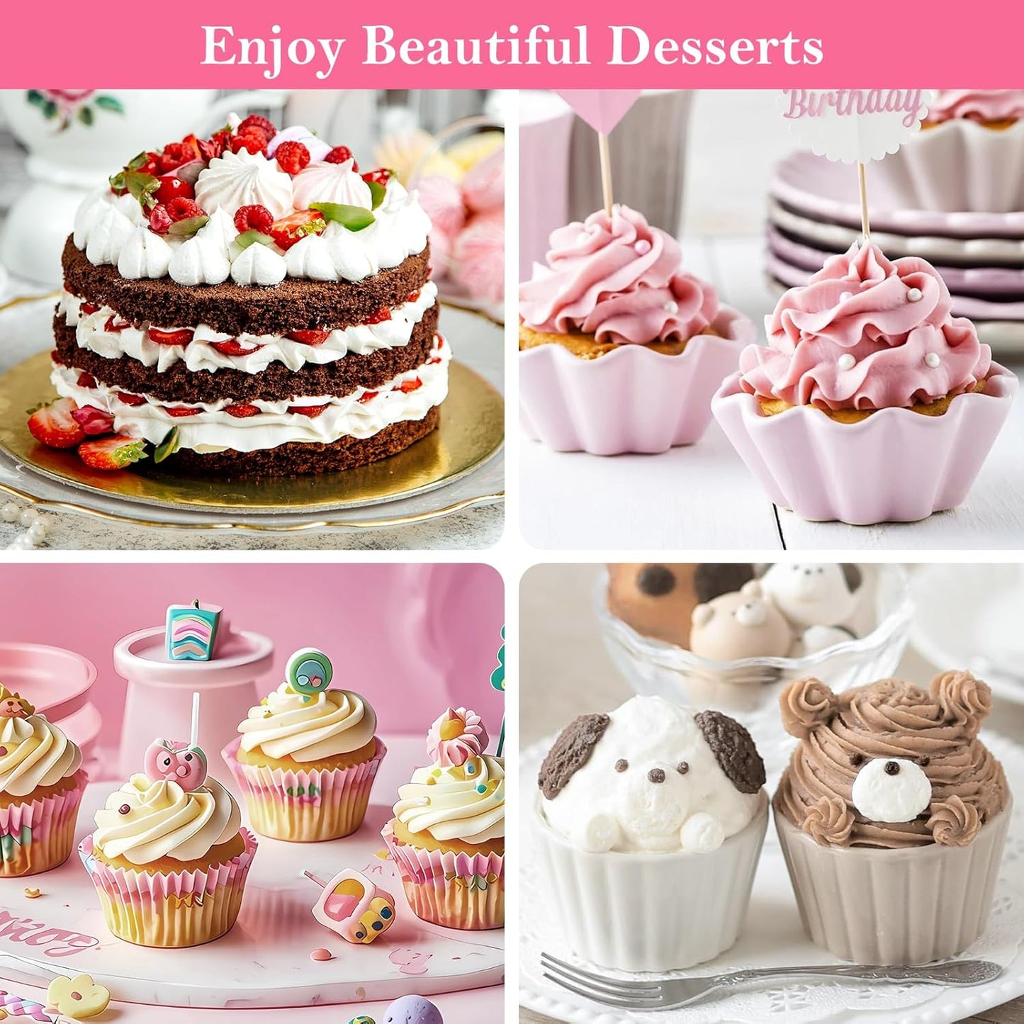 Dessert Decorating Syringe Set,Stainless Steels Cake Decorating Kit,Frosting Piping Kit,Cake Decorating Gun,Icing Piping Kit with 6 Piping Tips 9 Cupcakes 1 Brush & 12 Cookie Cutters