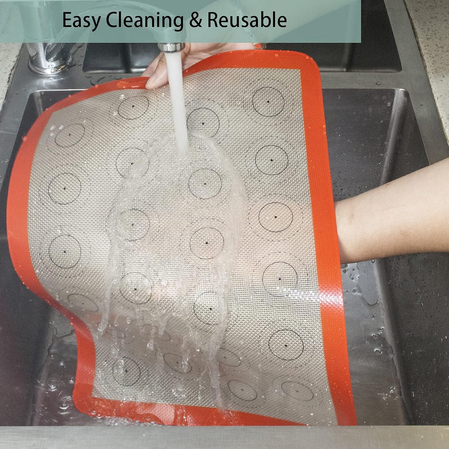 AMYONE Macaron Silicone Baking Mat, 2 PCS Half Sheet Silicone Mats for Baking, Non-Stick Silicone Cookie Sheet Liners for 13 x 18 Sheet Pan for Macaron/Cookie/Bread/Pastry, 11 5/8" x 16 1/2" Orange