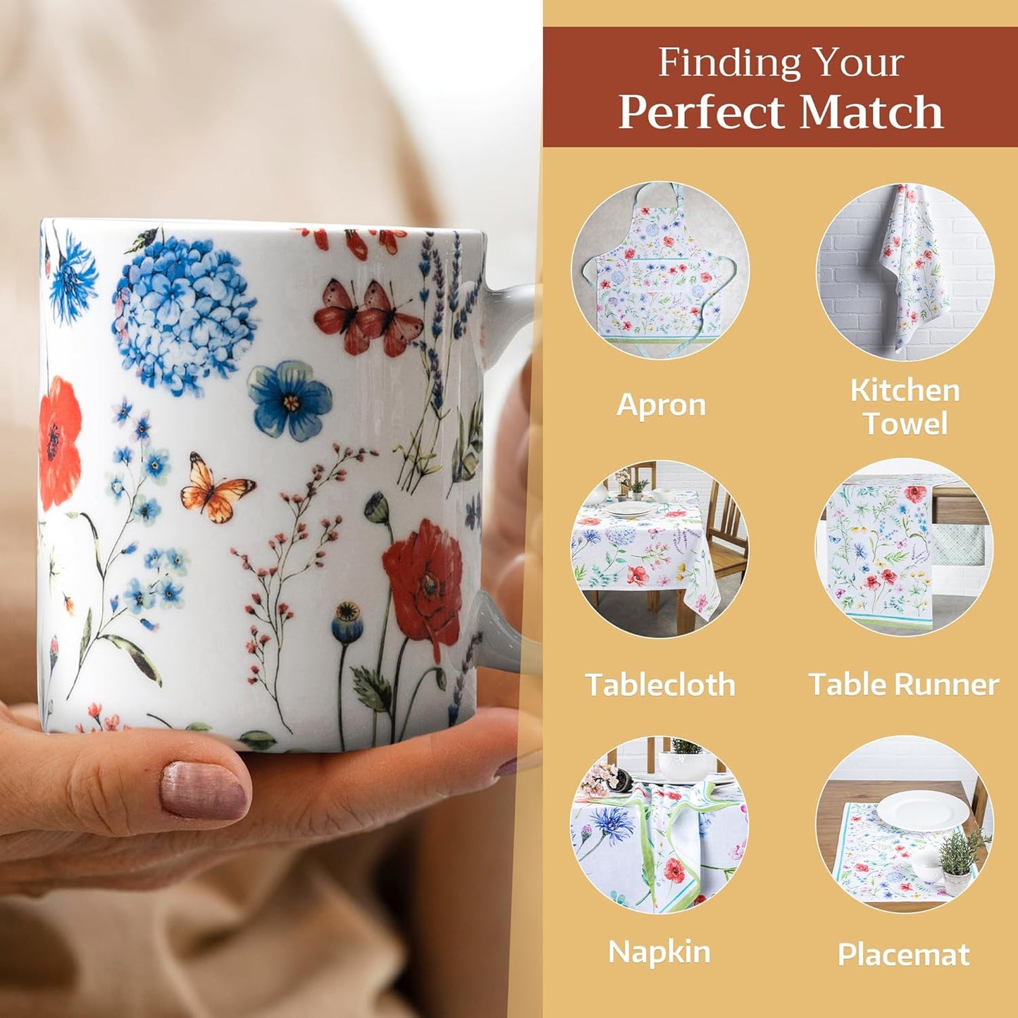 Maison d' Hermine Coffee Mug with Handles Fine Bone China Mugs Pack of One Tea Cups for Hot Beverages Cappuccino Latte Home Restaurant Office Perfect for Gift (Just Floral - Poppies Always, 12 Ounce)