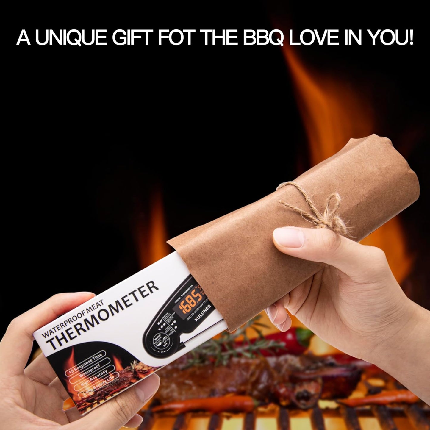 1-Second Rapid and Accurate Meat Thermometer - Waterproof Multifunctional Kitchen Food Thermometer, Ideal for Frying, Smoking, Grilling and More (Black)