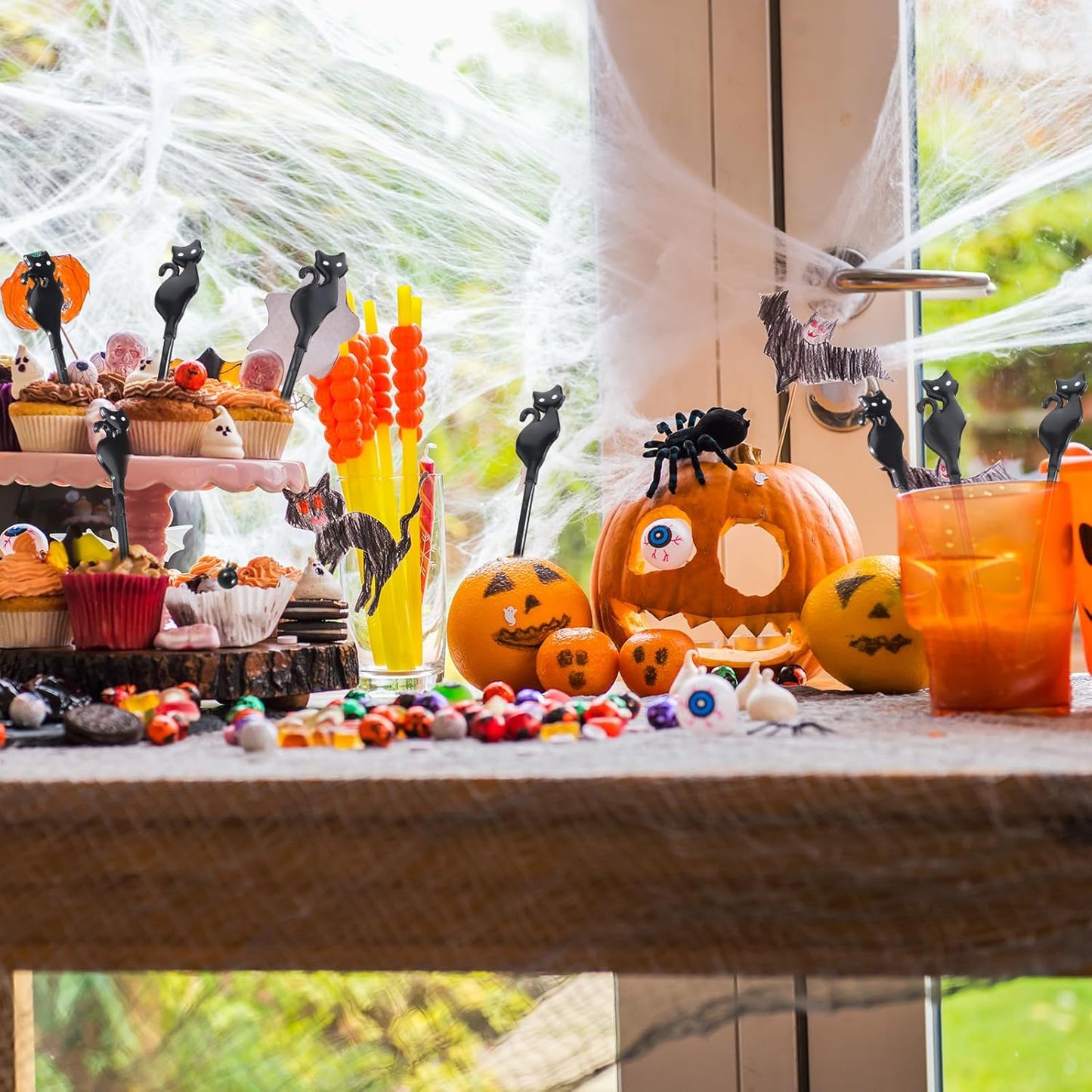 30 Pcs Halloween Swizzle Sticks Plastic Coffee and Cocktail Stirrers Fall Thanksgiving Drink Stirrers Cocktail Mixers for Halloween Fall Autumn Party Tea Coffee Bar Decoration(Black Cat)