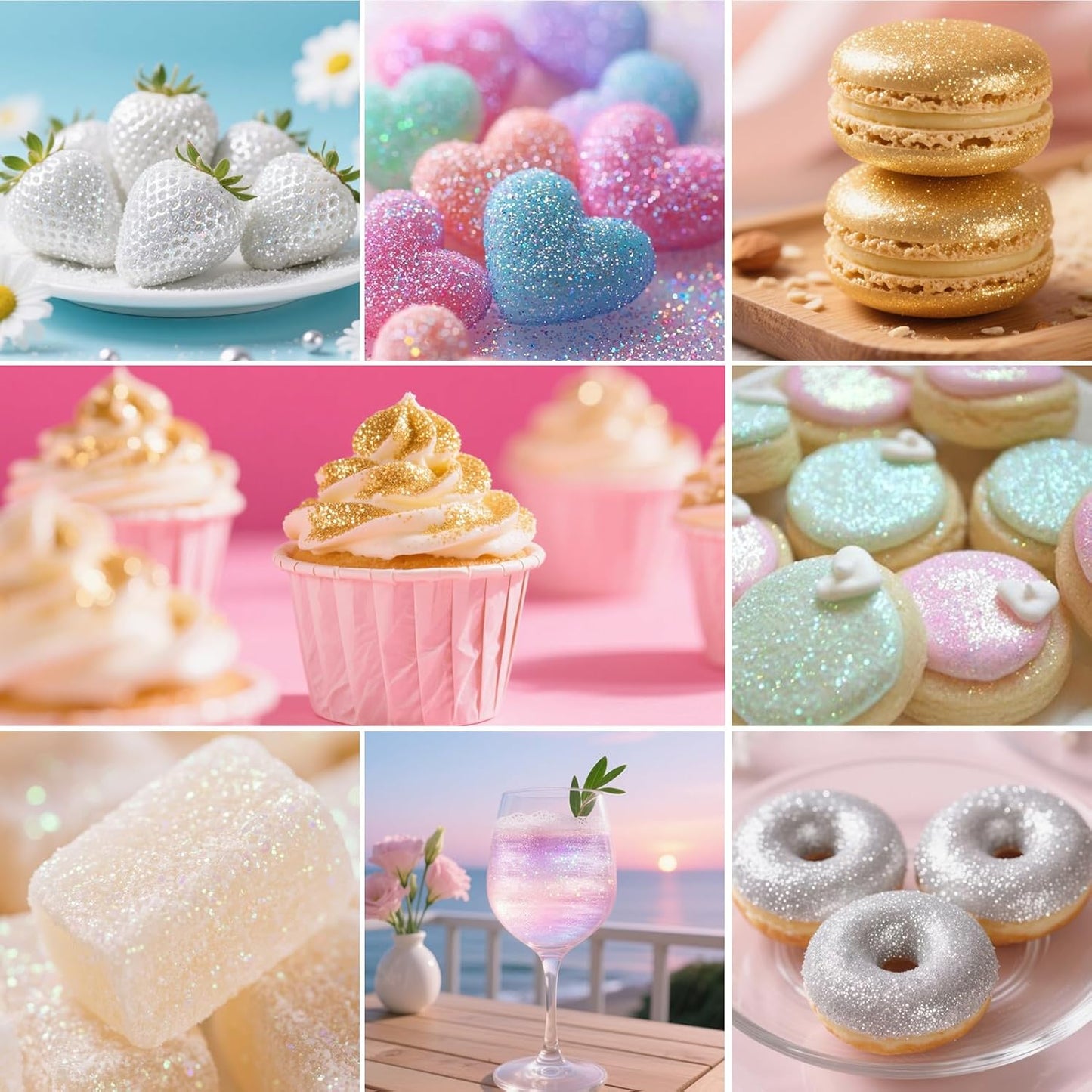 Edible Glitter Spray,2 Colors Silver & White Food Grade Edible Glitter Set for Drink Cake Beverages,Cupcakes,Cake Pops and Cookies Decorating