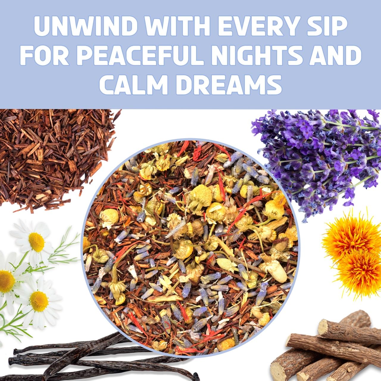 BREWIX, Bedtime Blossom Calming Tea For Sleep (50+ Cups) Herbal All Natural | Supports a Good Night’s Sleep | Night Time, Caffeine Free with Rooibos, Safflower, Chamomile and Lavender | Perfect for Bedtime | Relaxing Natural Nighty Night Sleeping Tea