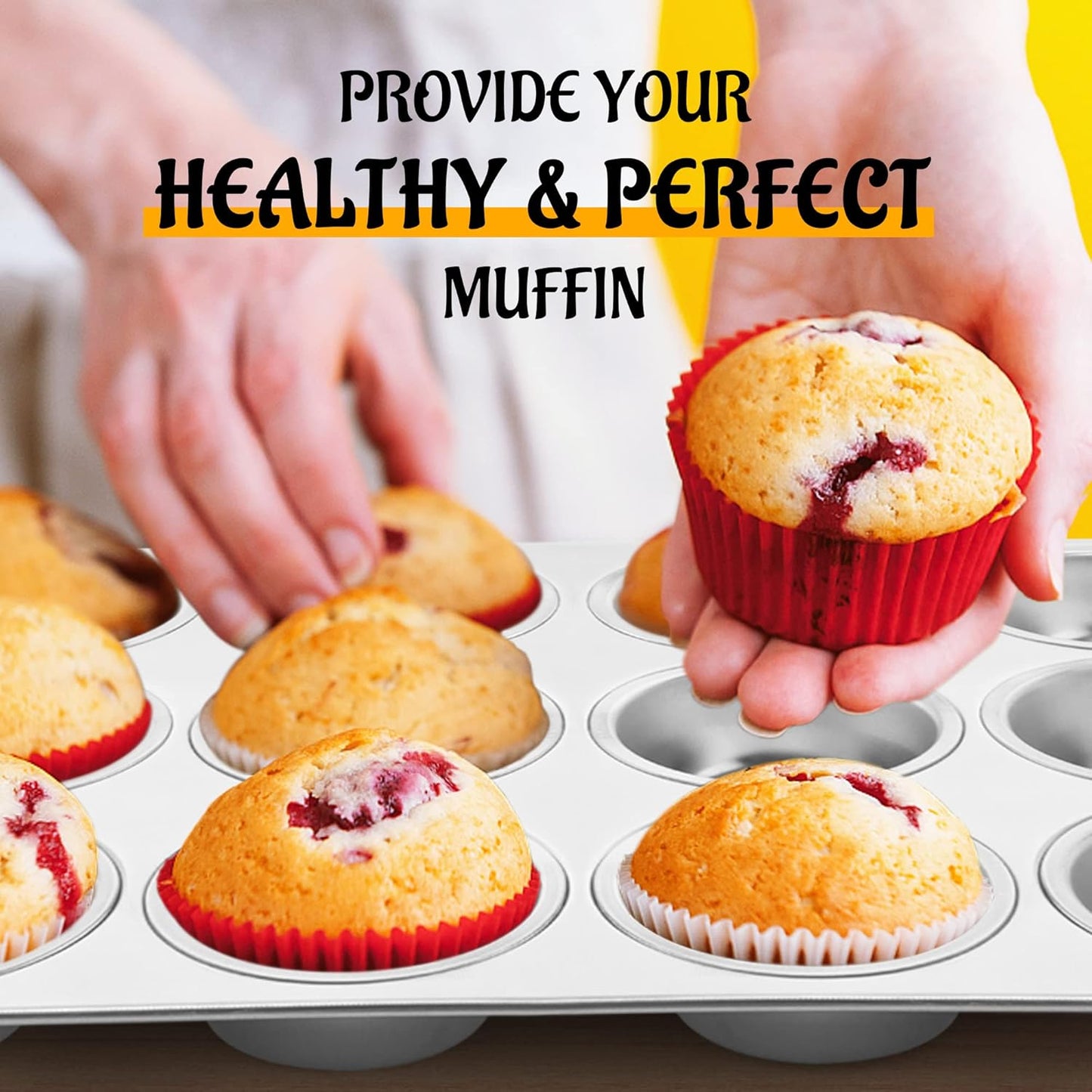 E-far Stainless Steel Muffin Pan Set of 6, 12 Cups Cupcake Pans Tins for Baking, Non-Toxic Metal Muffin Tray Molds for Small Mini Cupcake, Heavy Duty & Regular Size, Rust Free & Dishwasher Safe