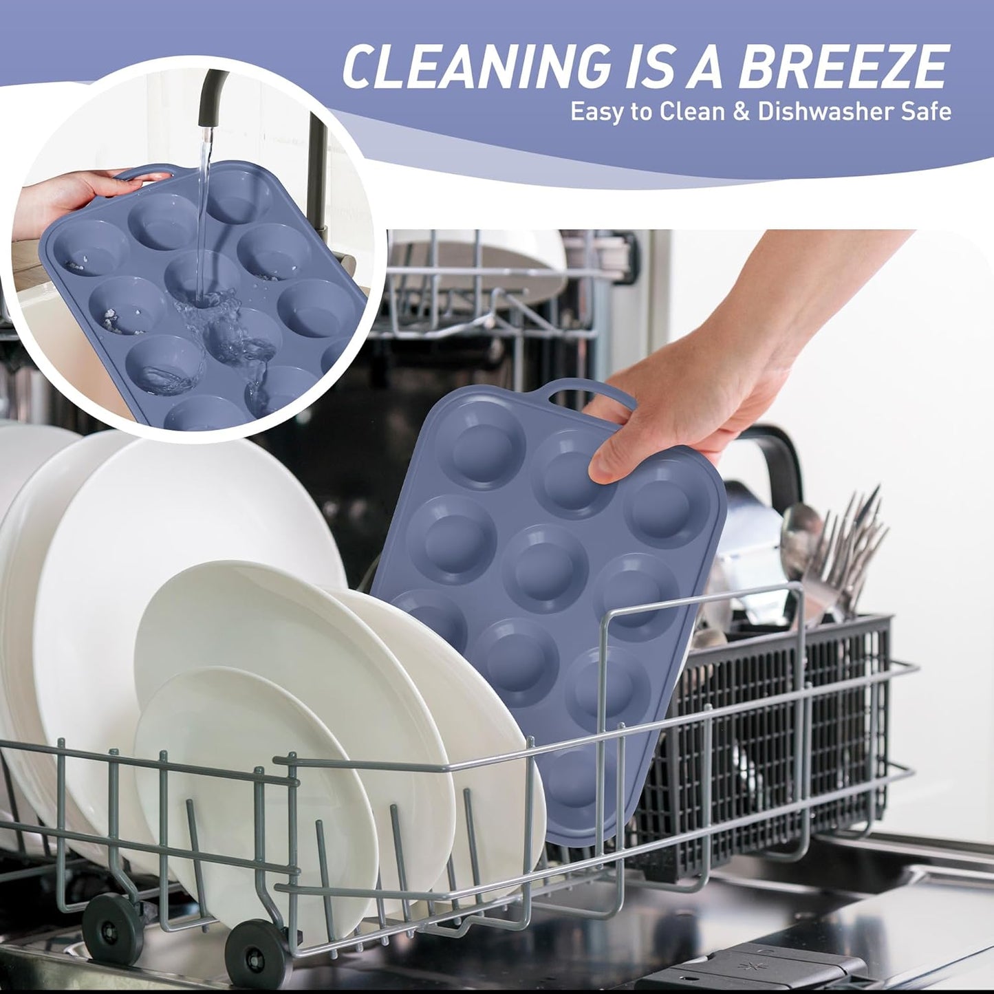 2 Packs 12 Cups Silicone Muffin Pan with Metal Reinforced Frame Regular Size Cupcake Pan Tray Egg Bites Silicone Circle Cookie Molds Muffin Tin Tart Pans Baking Sheet Set for Breakfast Sandwiches