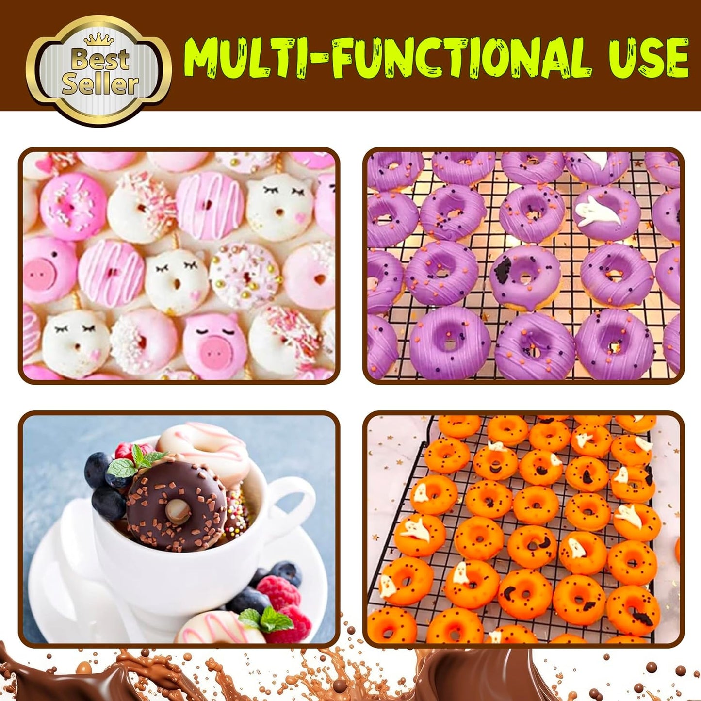 Donut Silicone Chocolate Molds, Mini Donut Pan Mold Gummy Candy Mold for Caramels Chocolate Ice Cube Jelly Truffles Pralines Ganache - 4 Pack